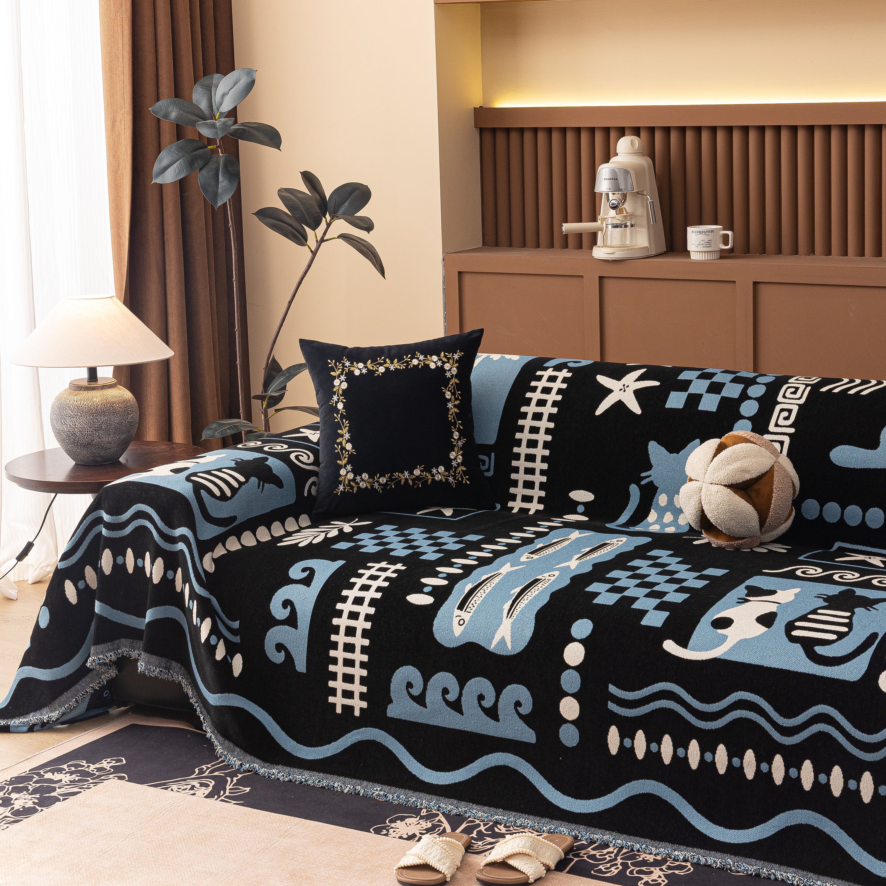 Boho Chic Woven Throw Blanket For Couch, Washable Couch Cover For Pets, Dogs, Cats