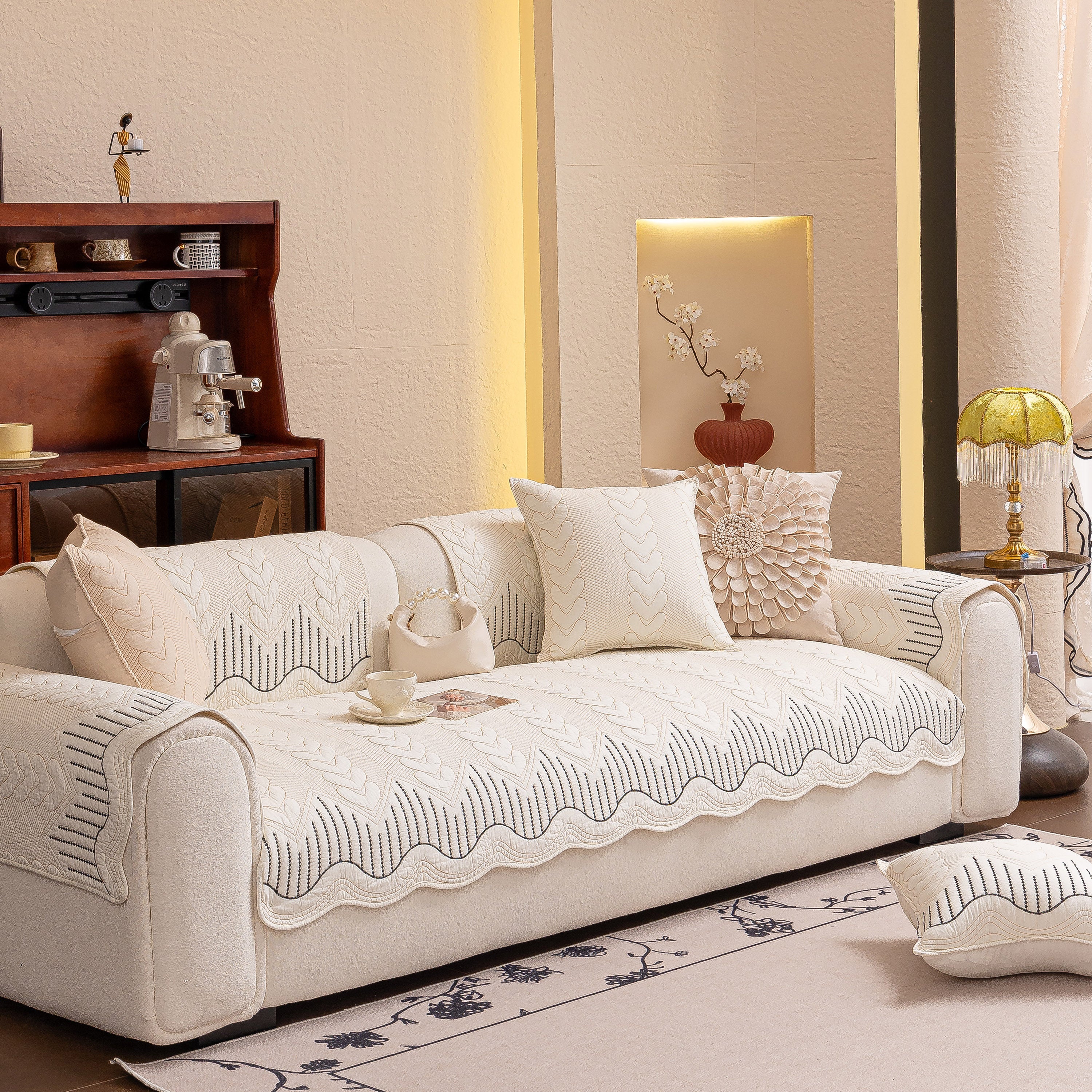 3d Quilted Thick Cotton Sofa Cover Non-slip Couch Throw For Fabric & Leather Sofas