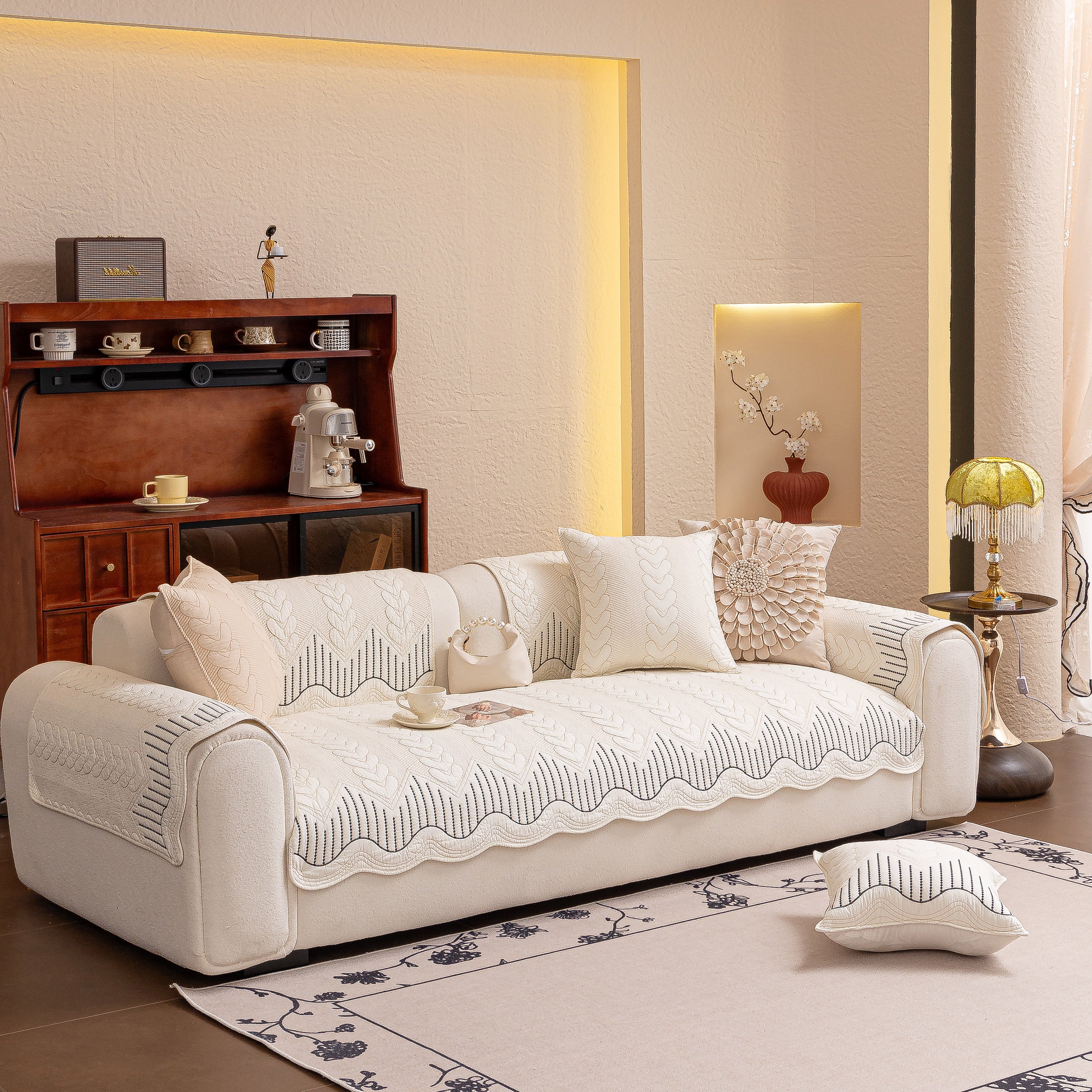 3d Quilted Thick Cotton Sofa Cover Non-slip Couch Throw For Fabric & Leather Sofas