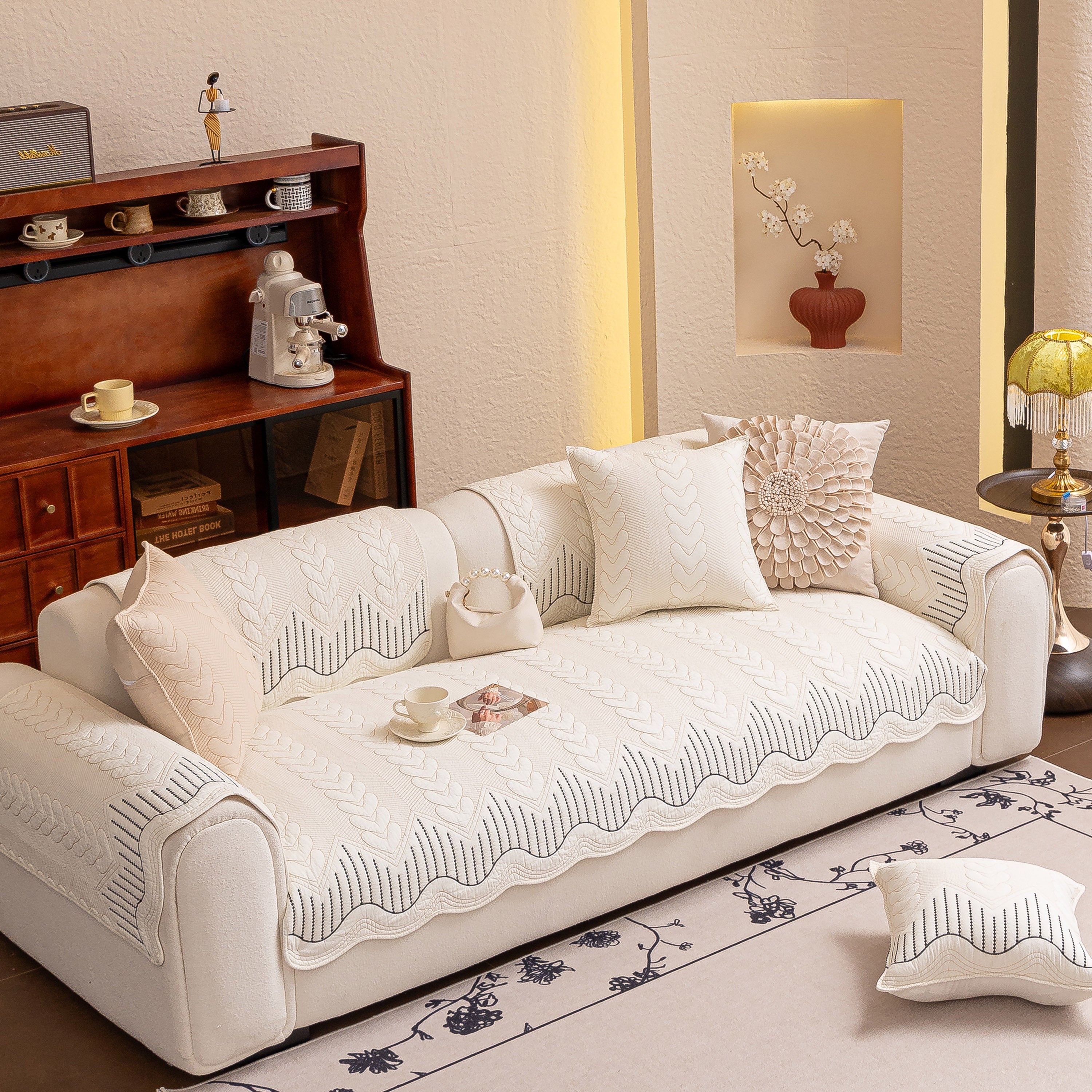 3d Quilted Thick Cotton Sofa Cover Non-slip Couch Throw For Fabric & Leather Sofas