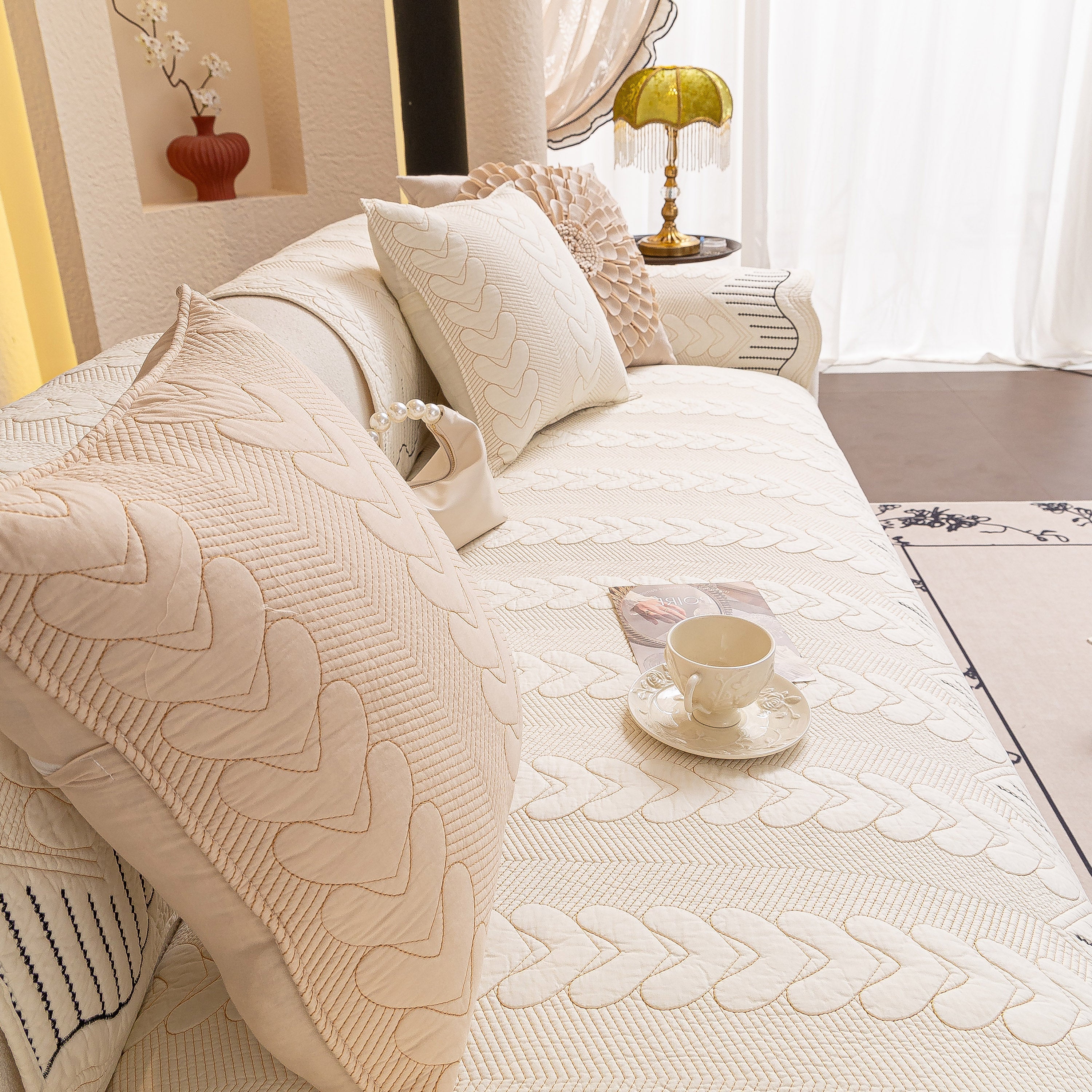 3d Quilted Thick Cotton Sofa Cover Non-slip Couch Throw For Fabric & Leather Sofas
