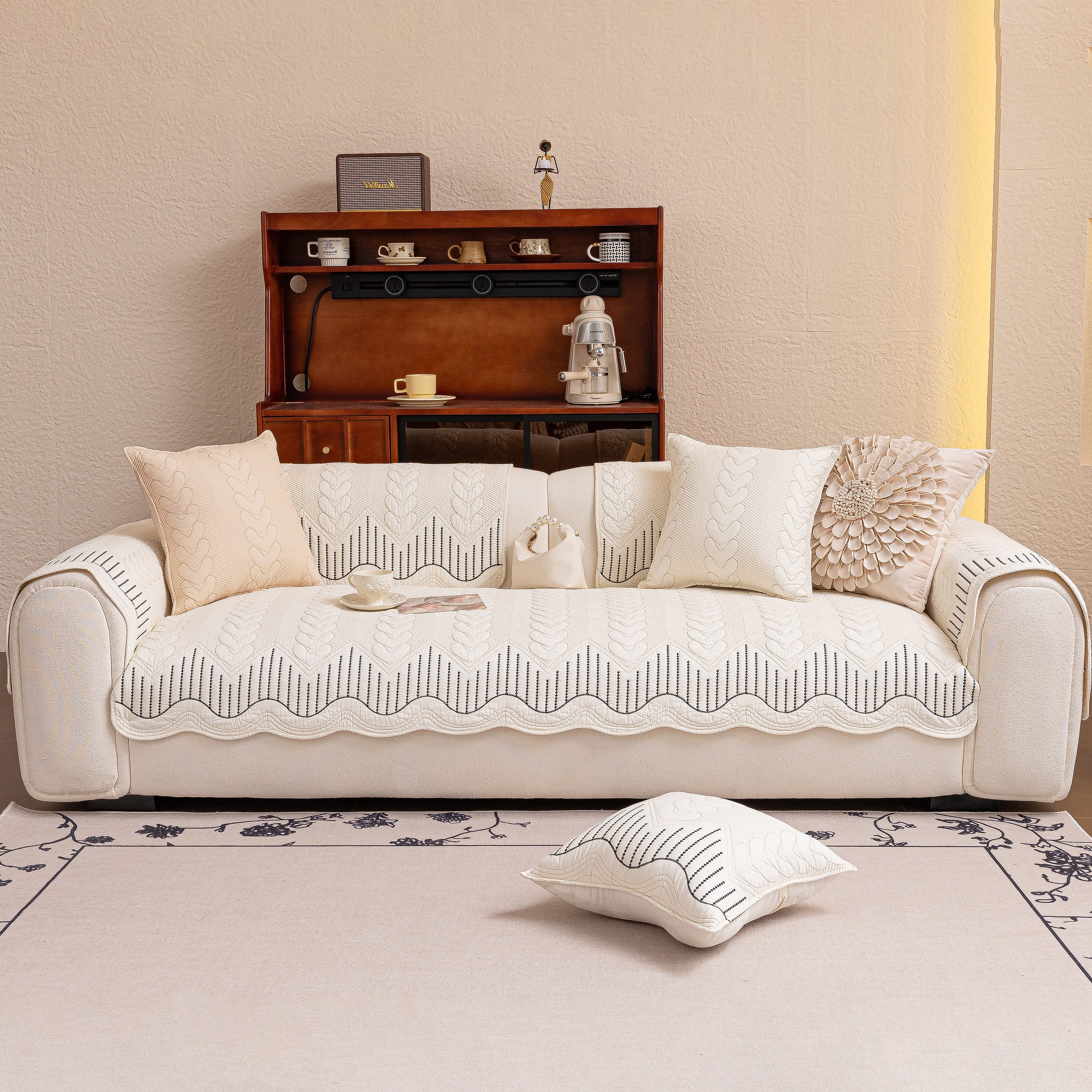 3d Quilted Thick Cotton Sofa Cover Non-slip Couch Throw For Fabric & Leather Sofas