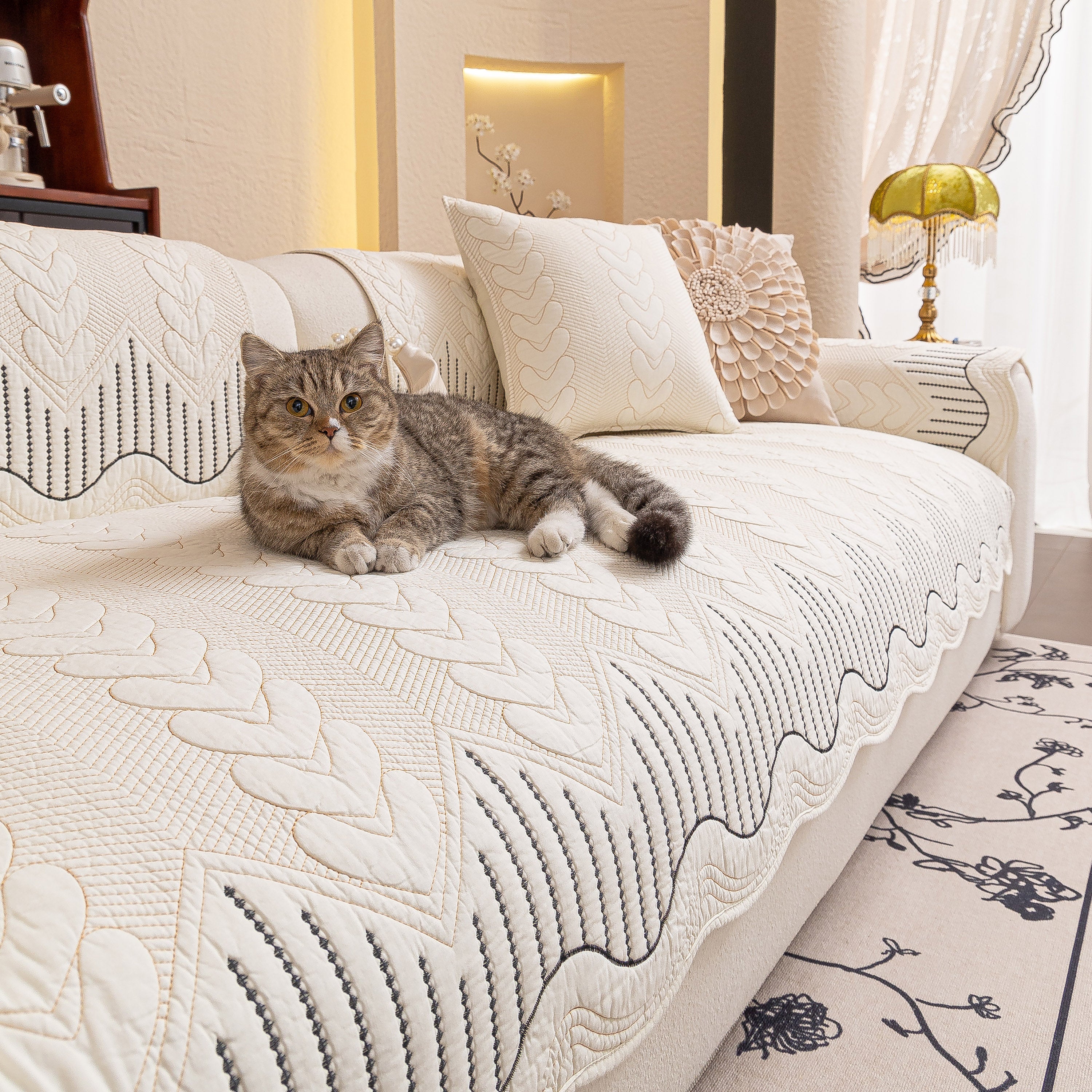 3d Quilted Thick Cotton Sofa Cover Non-slip Couch Throw For Fabric & Leather Sofas