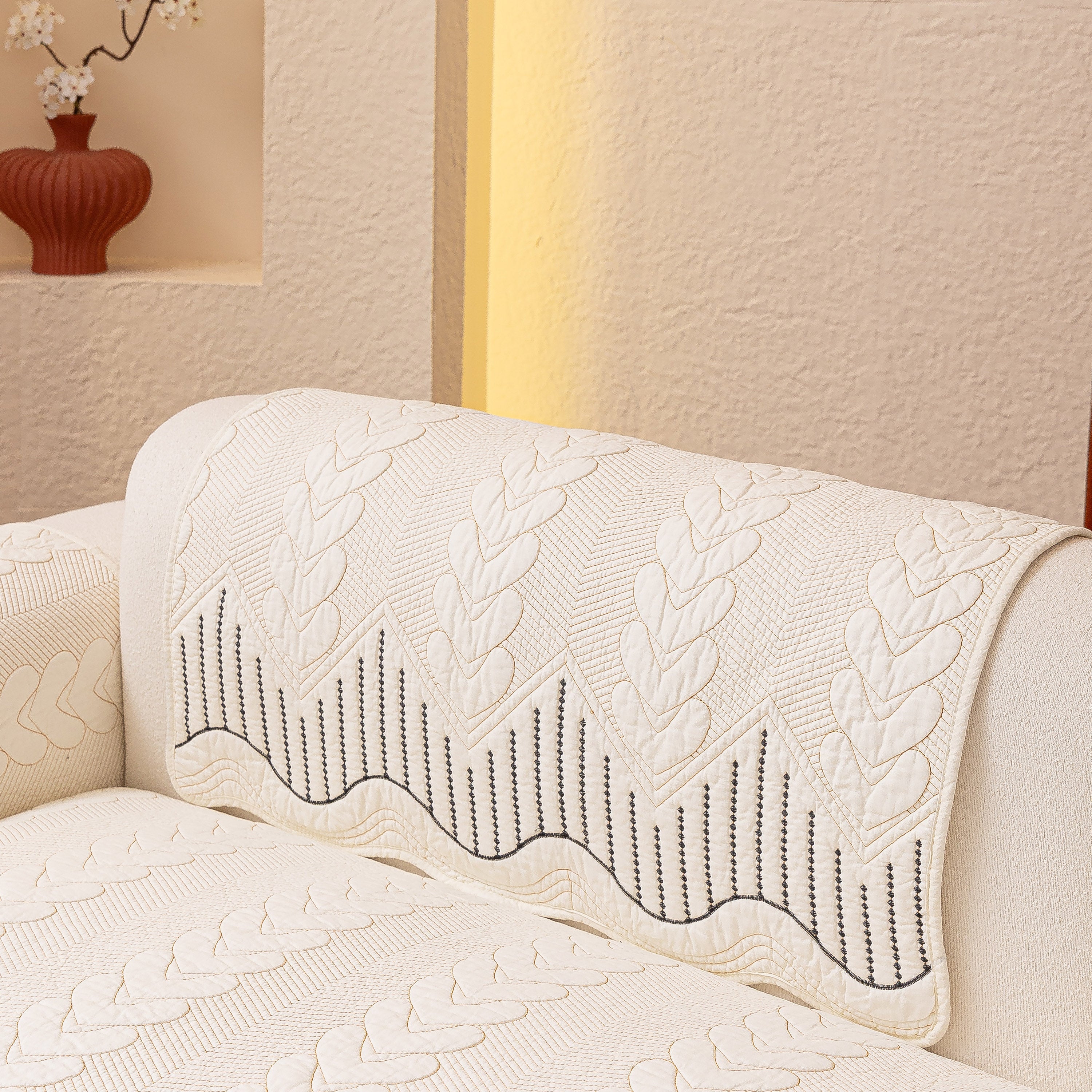 3d Quilted Thick Cotton Sofa Cover Non-slip Couch Throw For Fabric & Leather Sofas