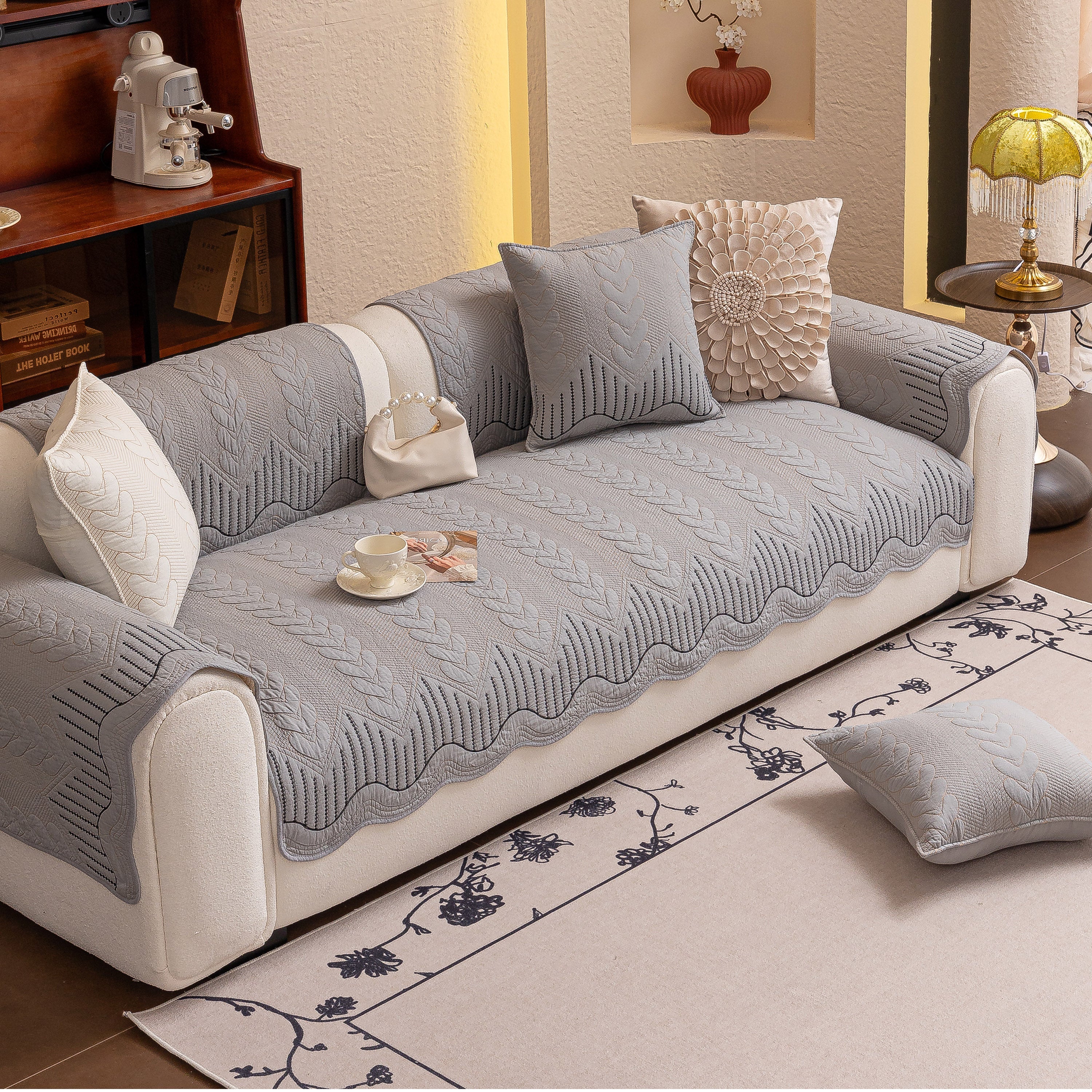 3d Quilted Thick Cotton Sofa Cover Non-slip Couch Throw For Fabric & Leather Sofas