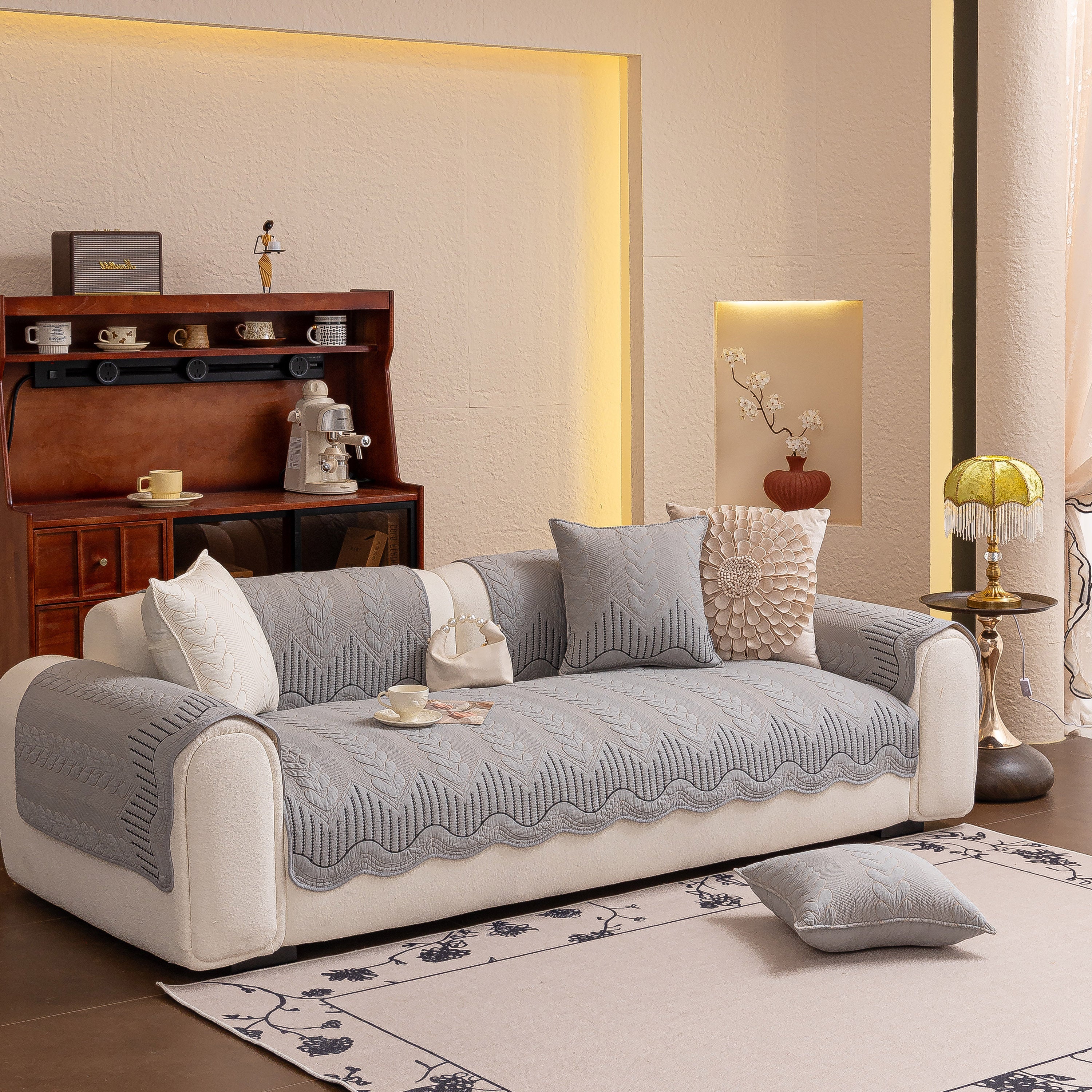 3d Quilted Thick Cotton Sofa Cover Non-slip Couch Throw For Fabric & Leather Sofas