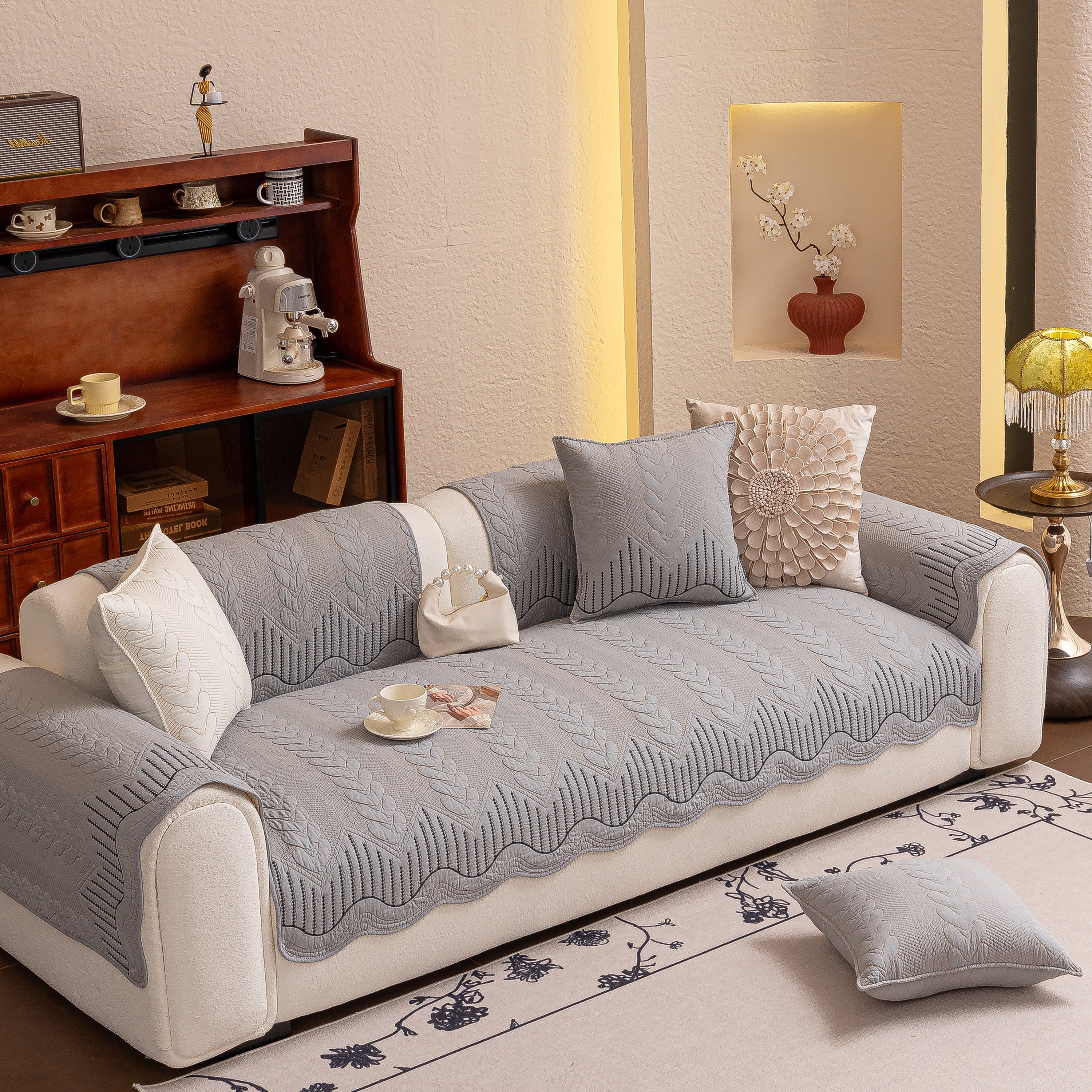 3d Quilted Thick Cotton Sofa Cover Non-slip Couch Throw For Fabric & Leather Sofas