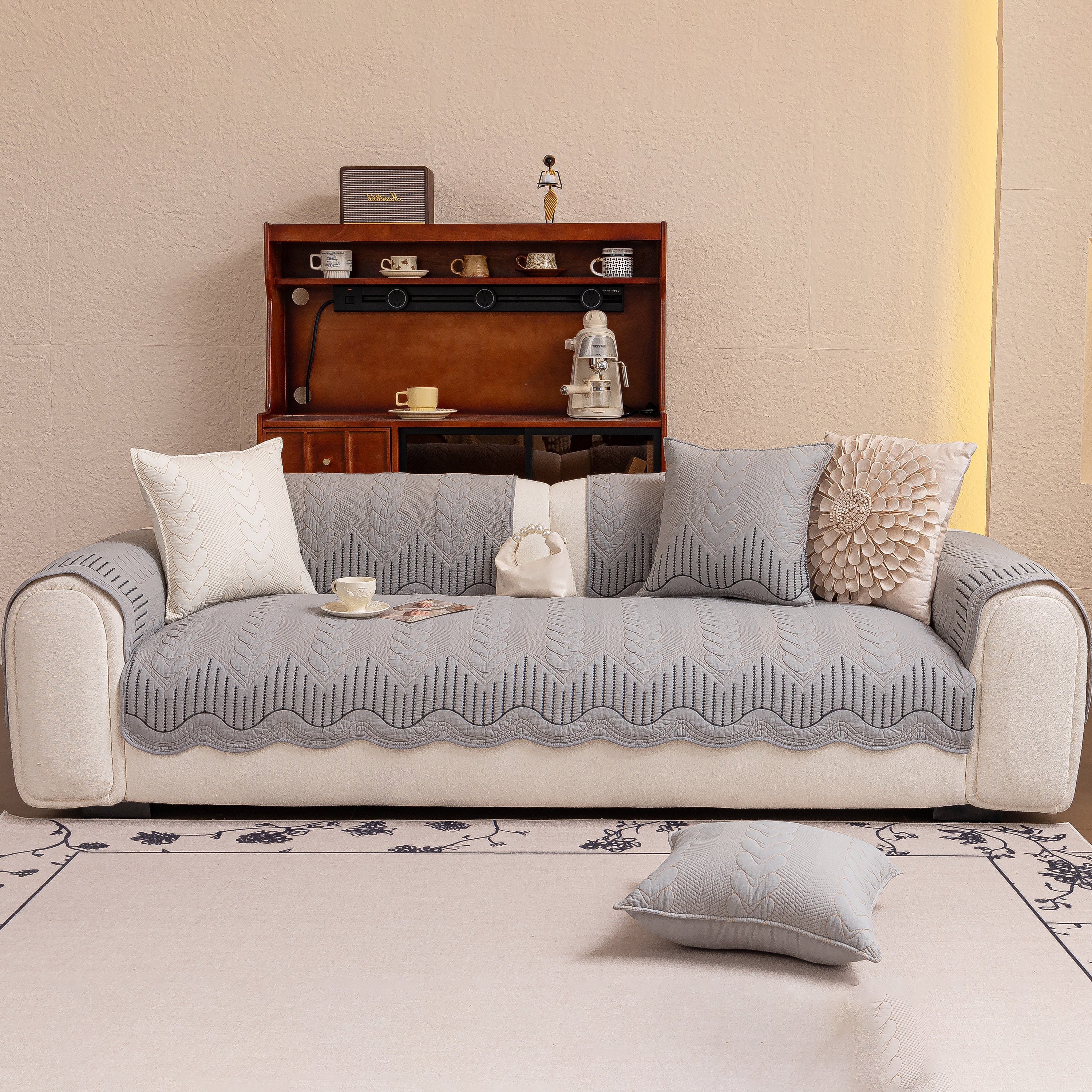 3d Quilted Thick Cotton Sofa Cover Non-slip Couch Throw For Fabric & Leather Sofas