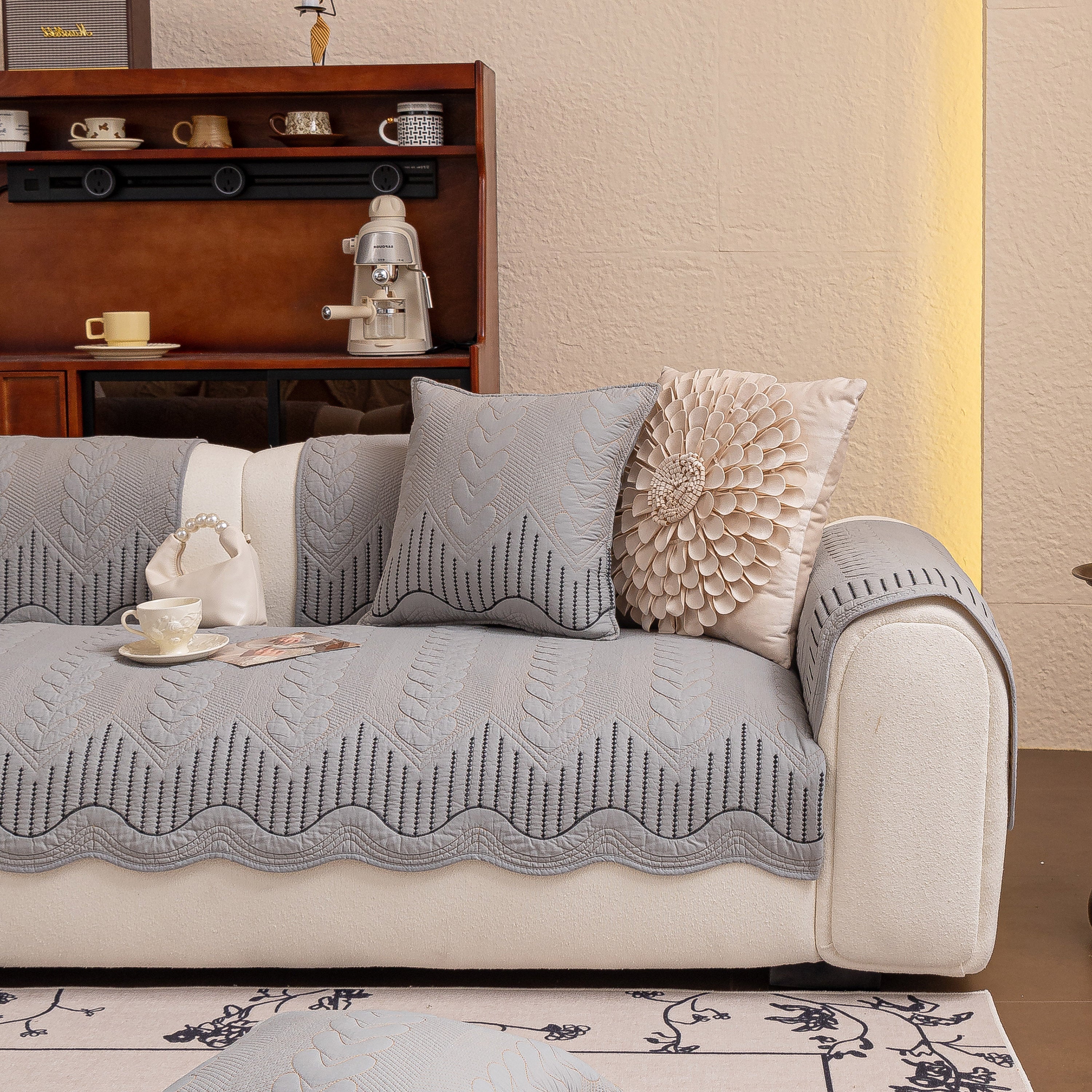 3d Quilted Thick Cotton Sofa Cover Non-slip Couch Throw For Fabric & Leather Sofas