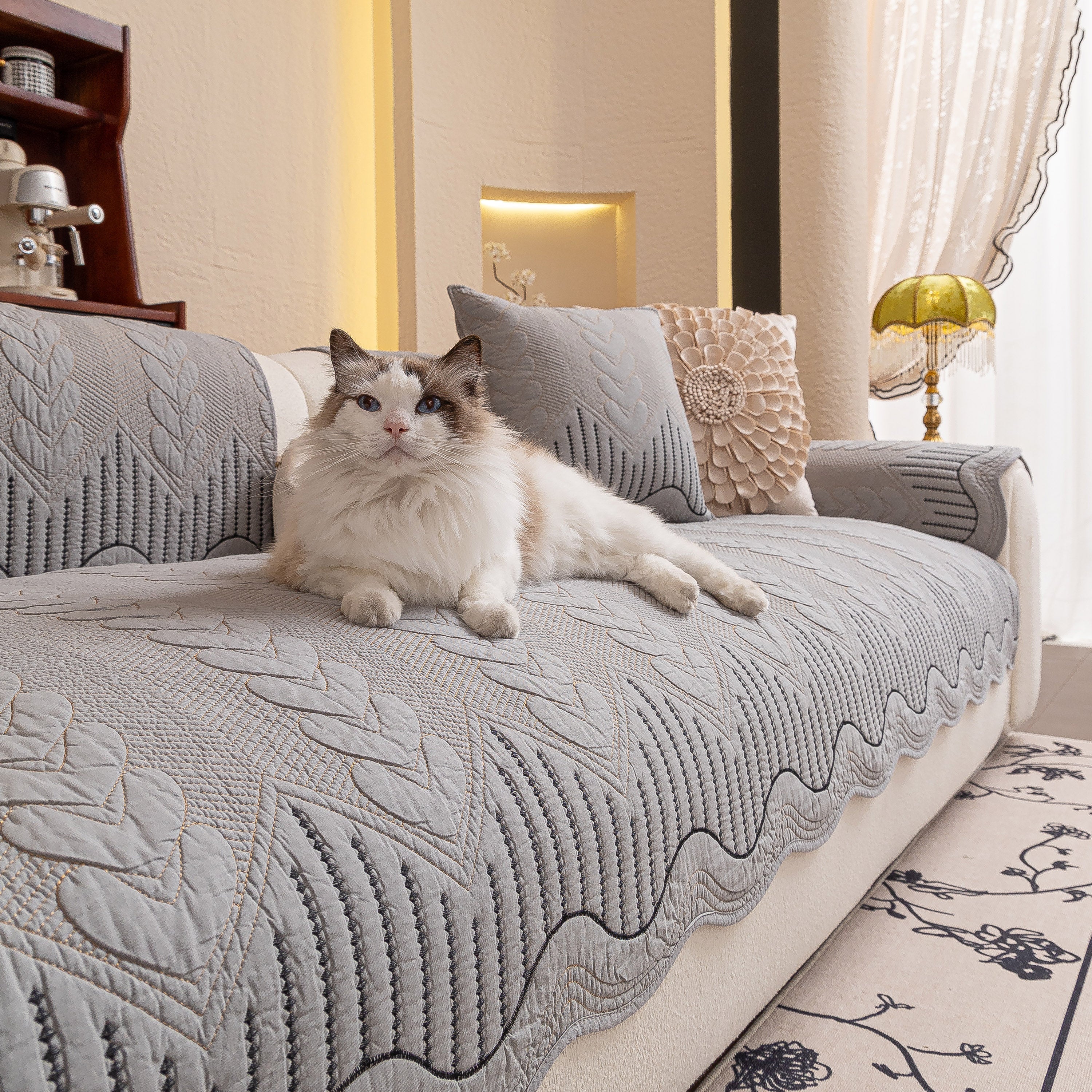 3d Quilted Thick Cotton Sofa Cover Non-slip Couch Throw For Fabric & Leather Sofas