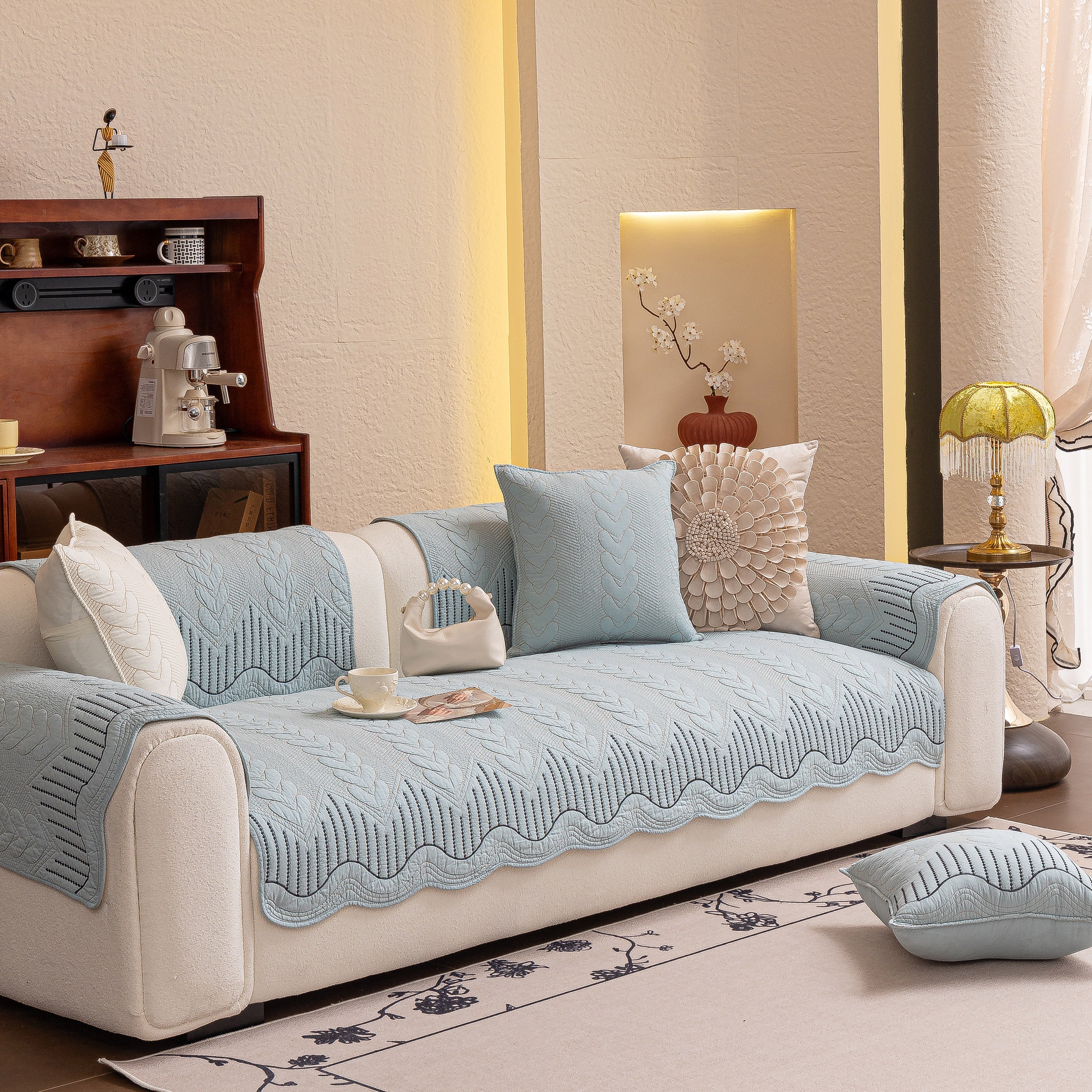 3d Quilted Thick Cotton Sofa Cover Non-slip Couch Throw For Fabric & Leather Sofas
