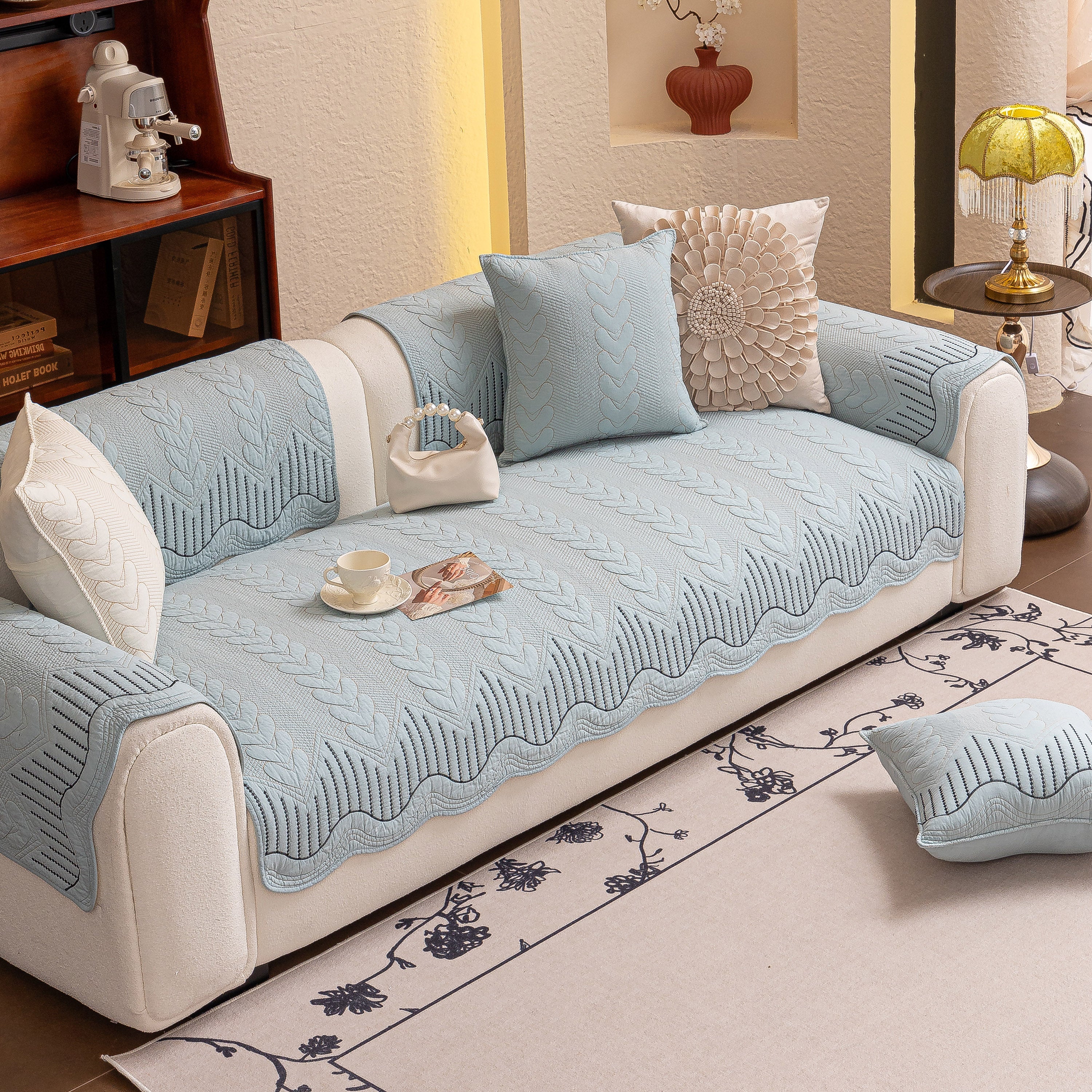3d Quilted Thick Cotton Sofa Cover Non-slip Couch Throw For Fabric & Leather Sofas
