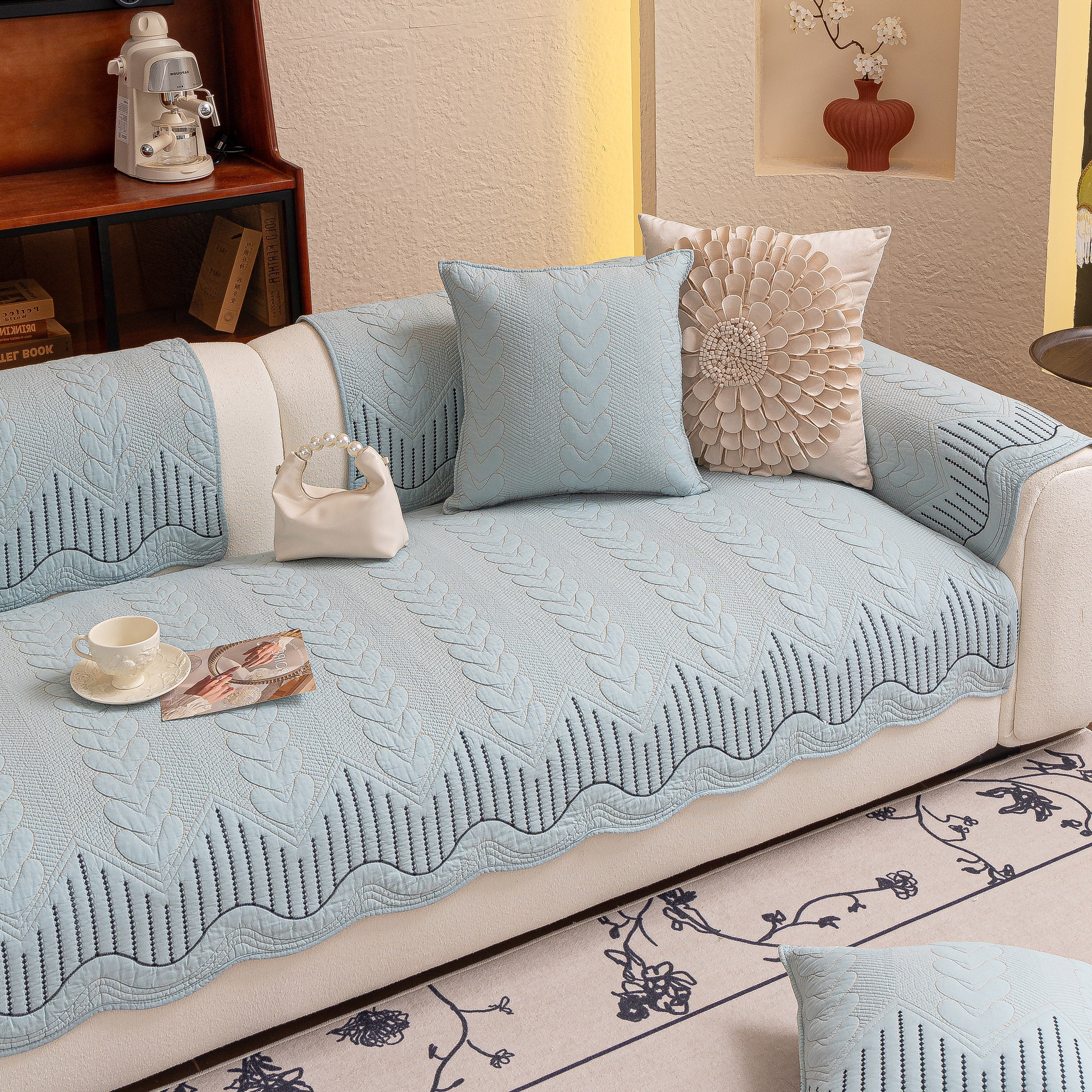 3d Quilted Thick Cotton Sofa Cover Non-slip Couch Throw For Fabric & Leather Sofas