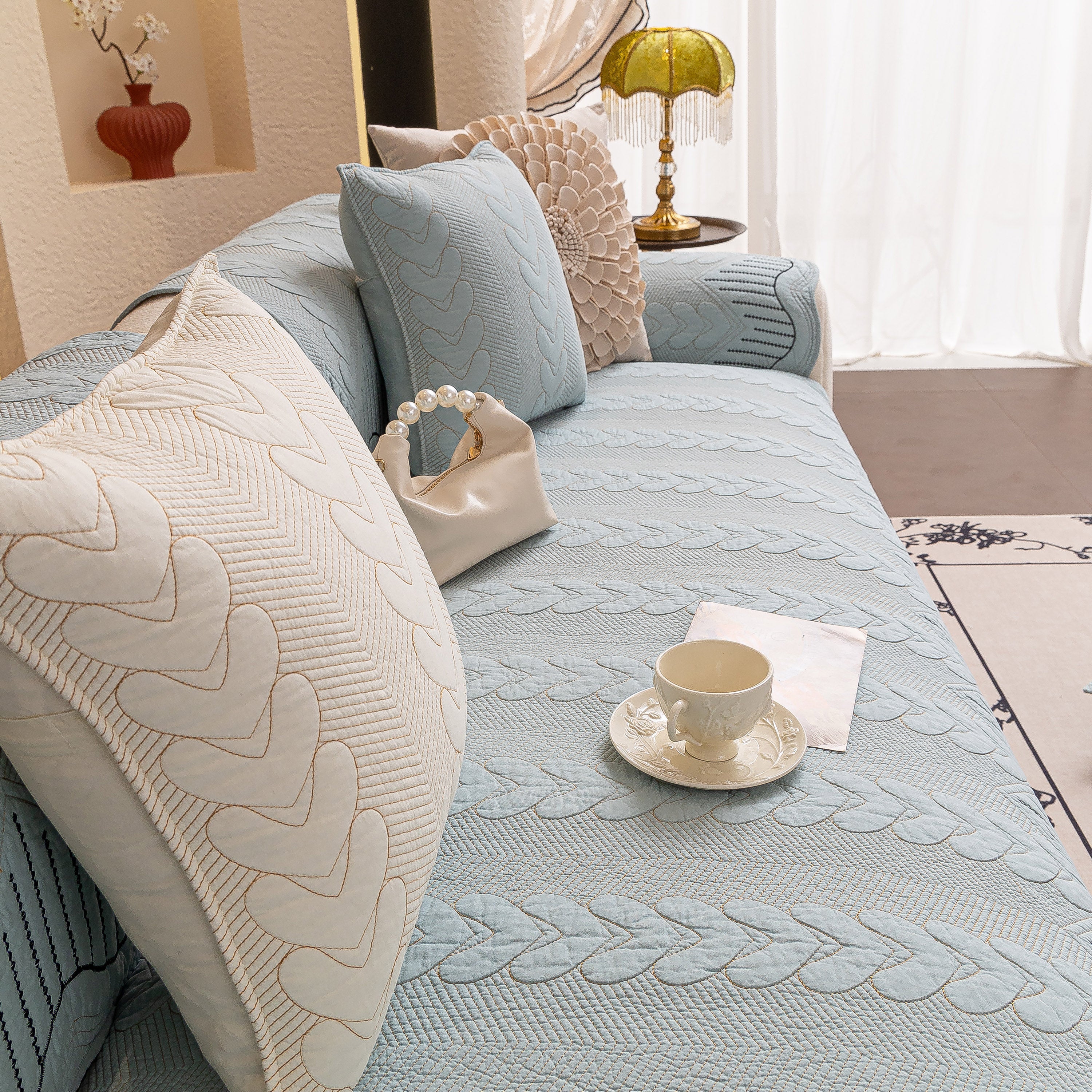 3d Quilted Thick Cotton Sofa Cover Non-slip Couch Throw For Fabric & Leather Sofas