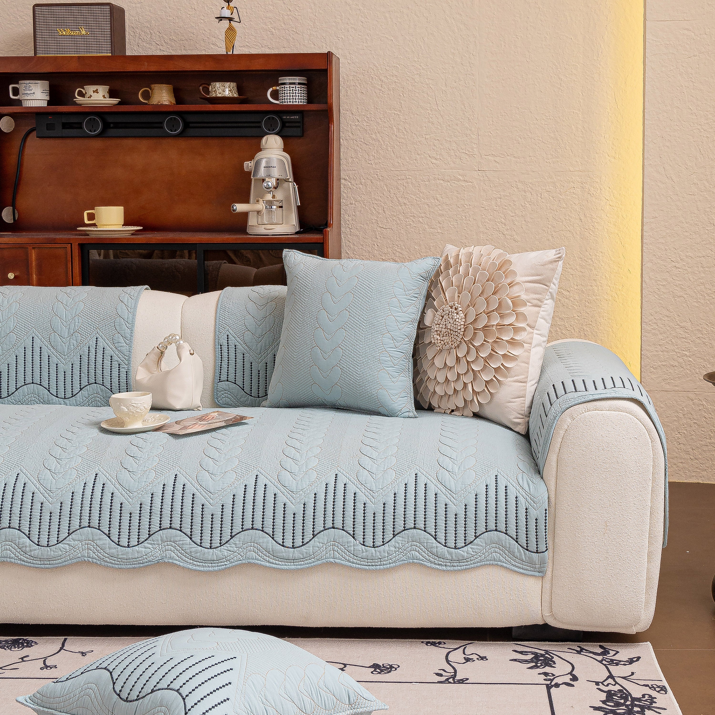 3d Quilted Thick Cotton Sofa Cover Non-slip Couch Throw For Fabric & Leather Sofas