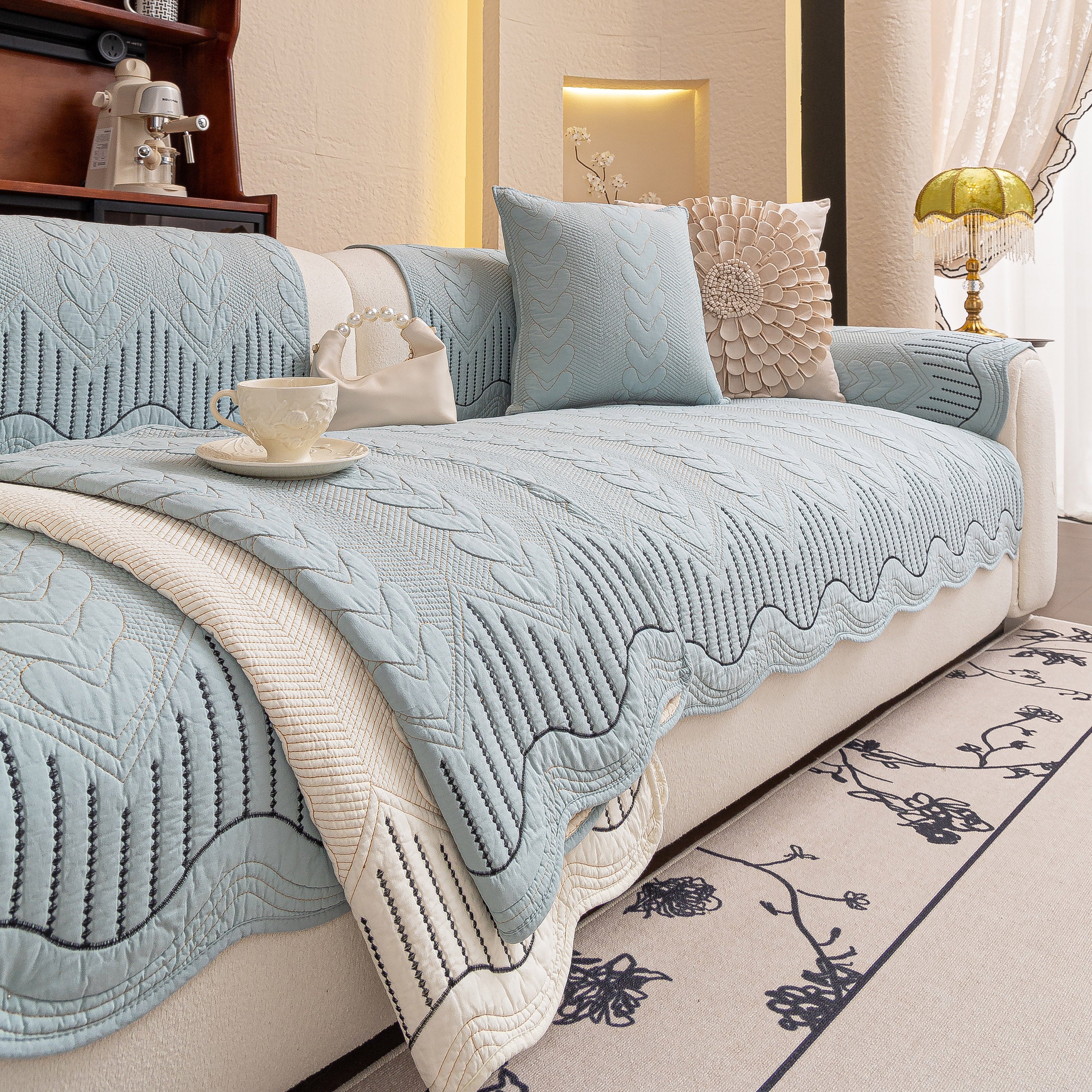3d Quilted Thick Cotton Sofa Cover Non-slip Couch Throw For Fabric & Leather Sofas