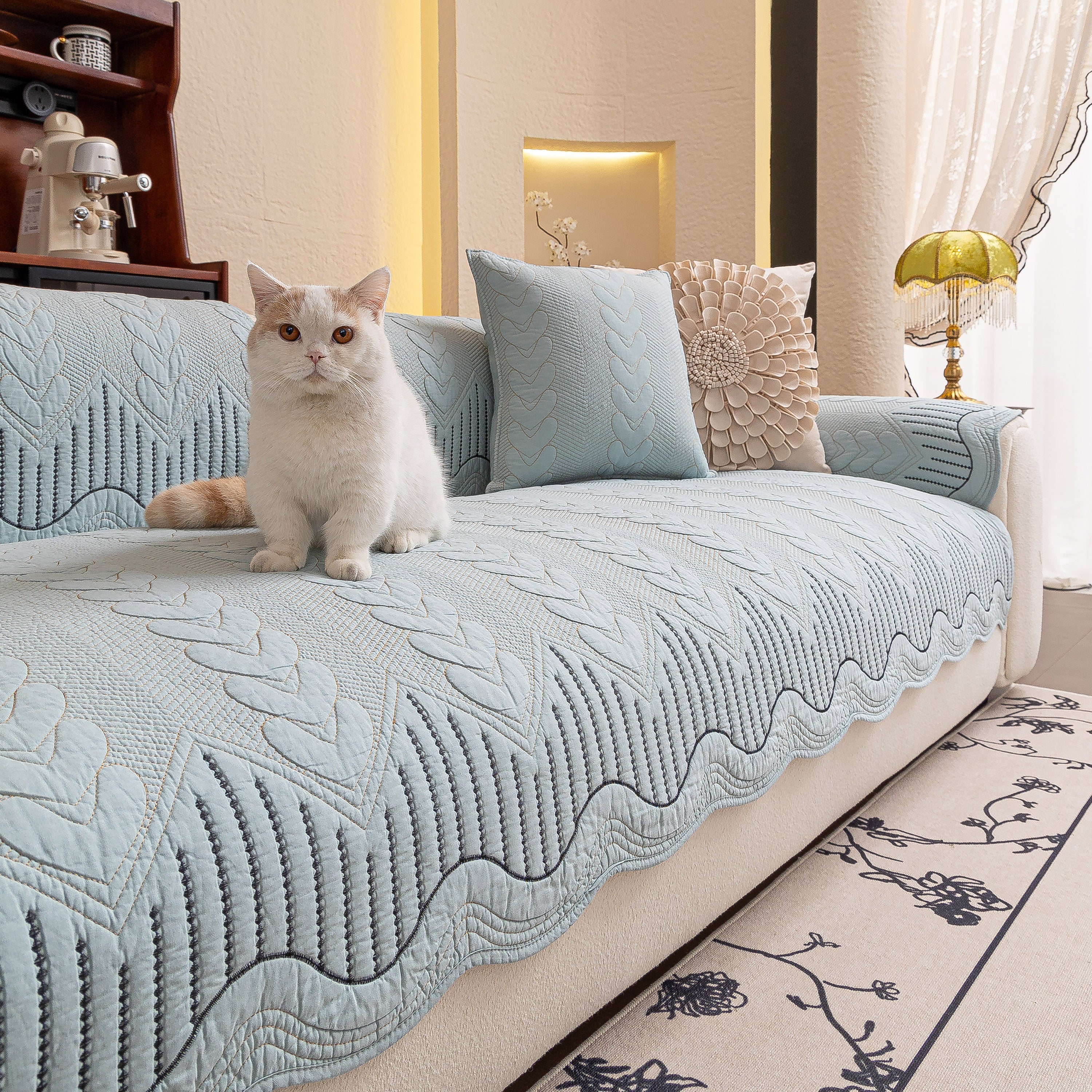 3d Quilted Thick Cotton Sofa Cover Non-slip Couch Throw For Fabric & Leather Sofas