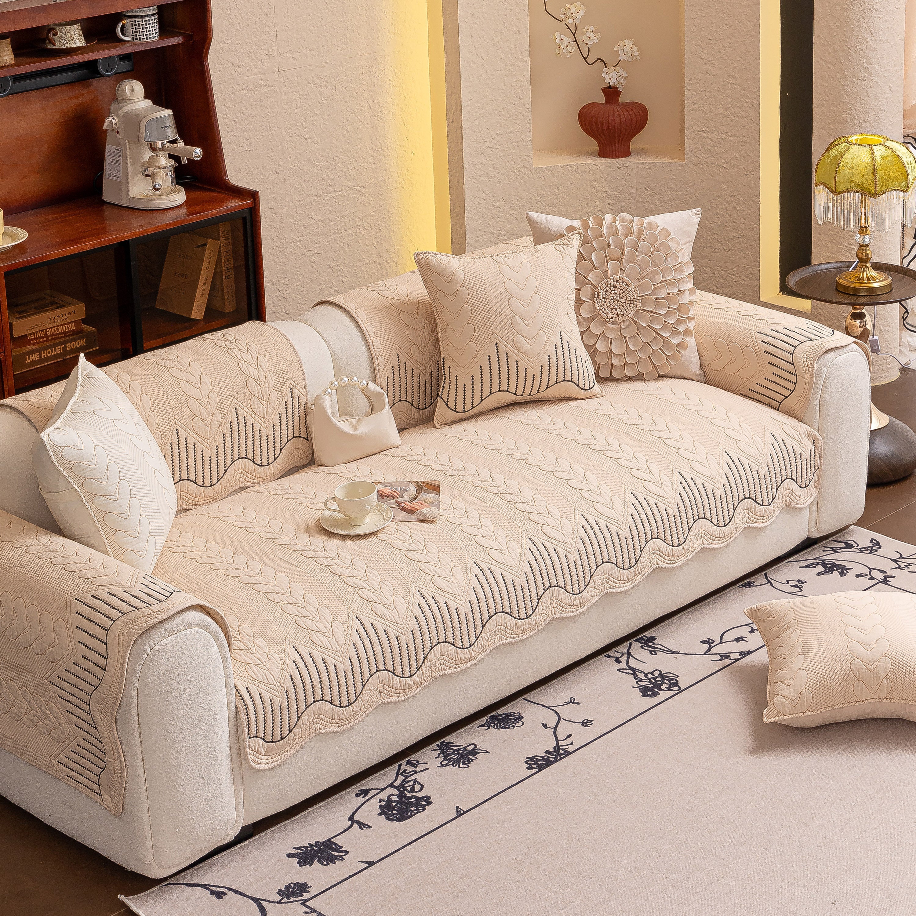 3d Quilted Thick Cotton Sofa Cover Non-slip Couch Throw For Fabric & Leather Sofas