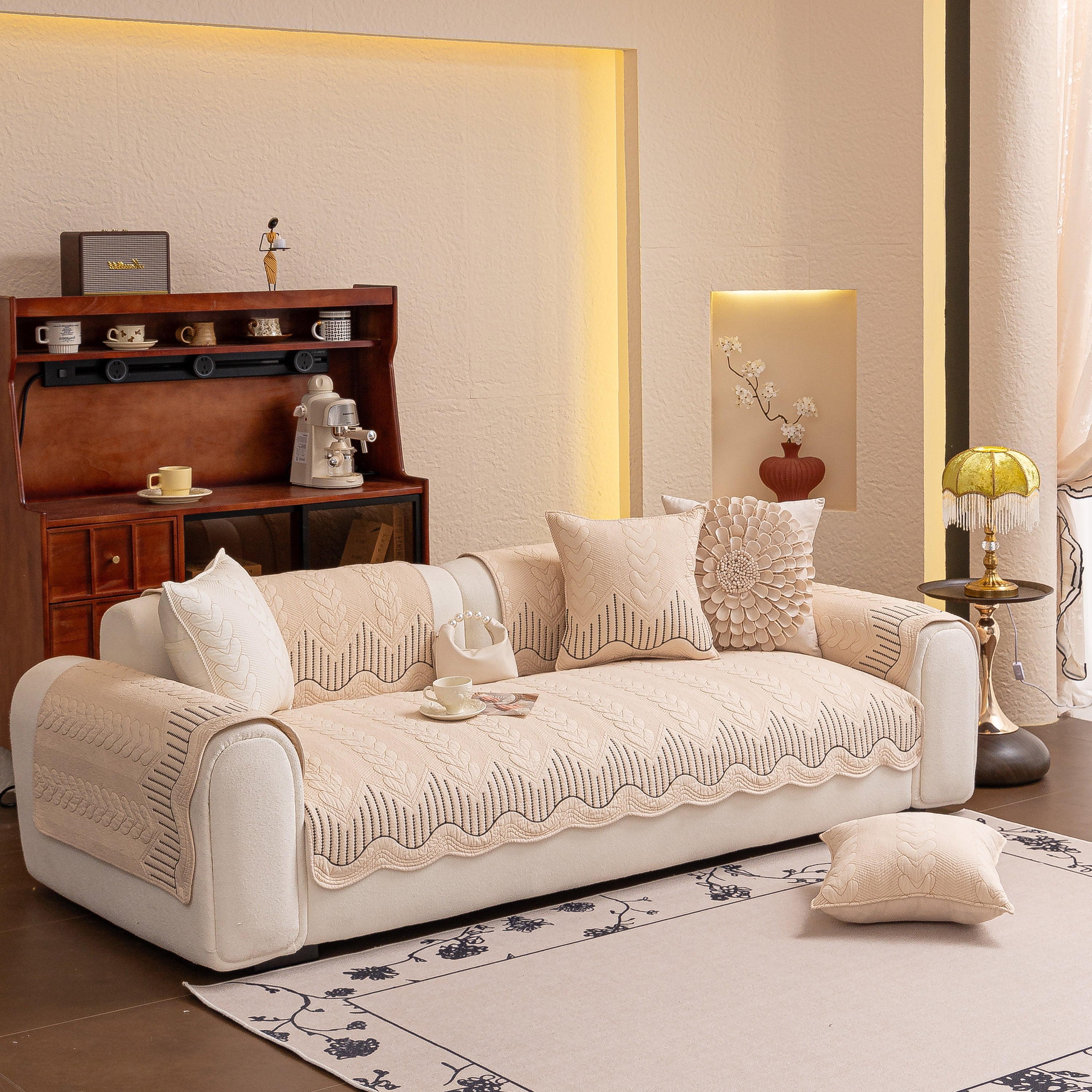 3d Quilted Thick Cotton Sofa Cover Non-slip Couch Throw For Fabric & Leather Sofas