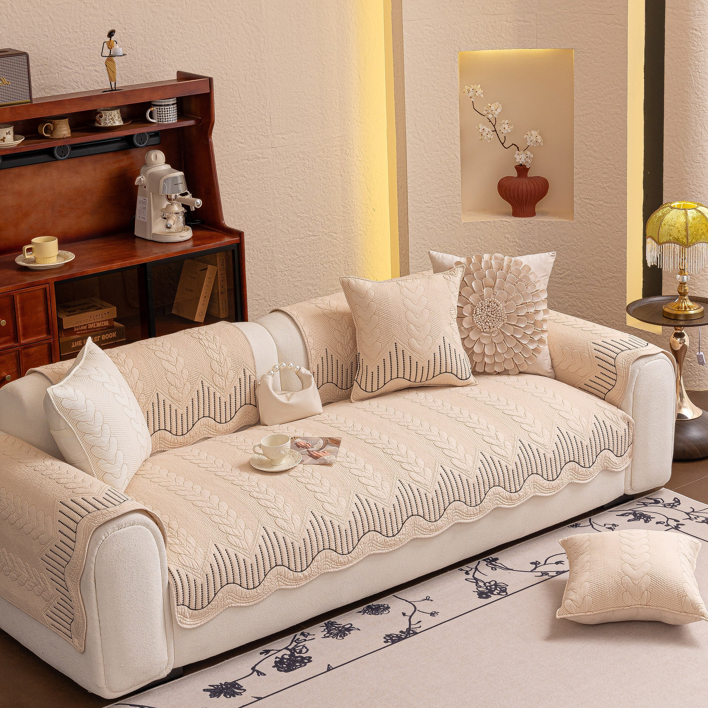 3d Quilted Thick Cotton Sofa Cover Non-slip Couch Throw For Fabric & Leather Sofas
