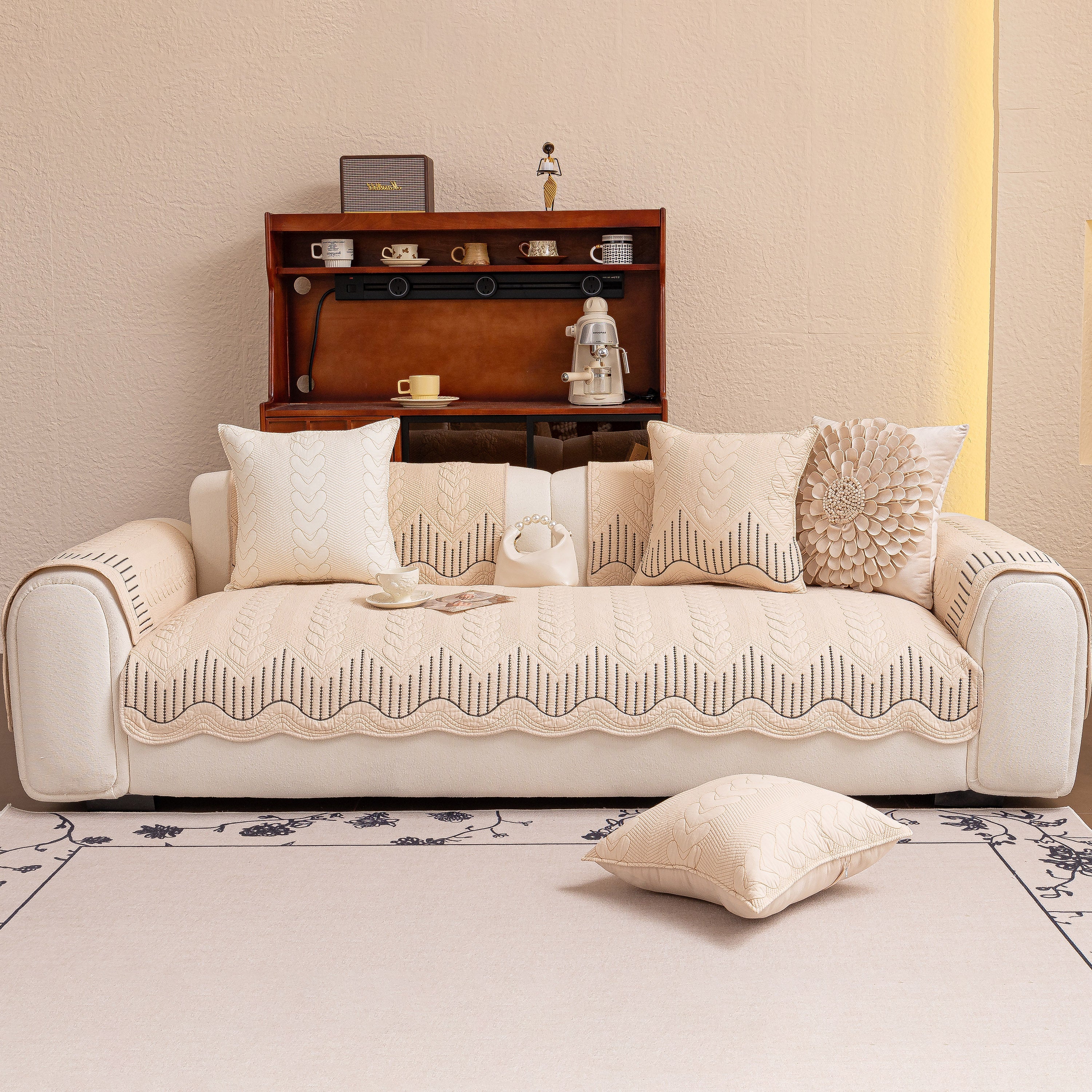 3d Quilted Thick Cotton Sofa Cover Non-slip Couch Throw For Fabric & Leather Sofas