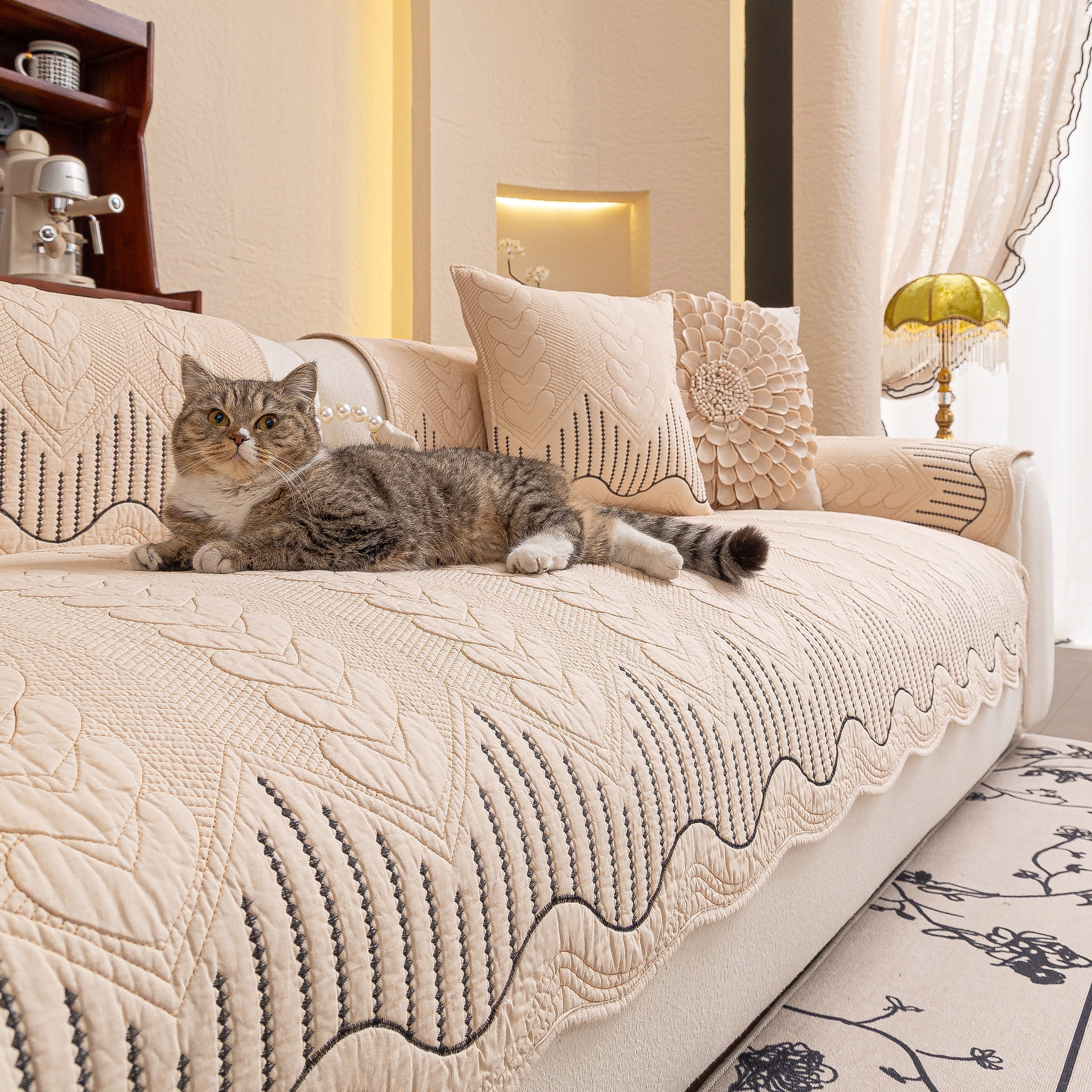 3d Quilted Thick Cotton Sofa Cover Non-slip Couch Throw For Fabric & Leather Sofas