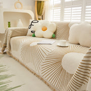 Geometric Radial Striped L-shape Sofa Cover: Thick, Reversible Furniture Blanket For Kids And Pets