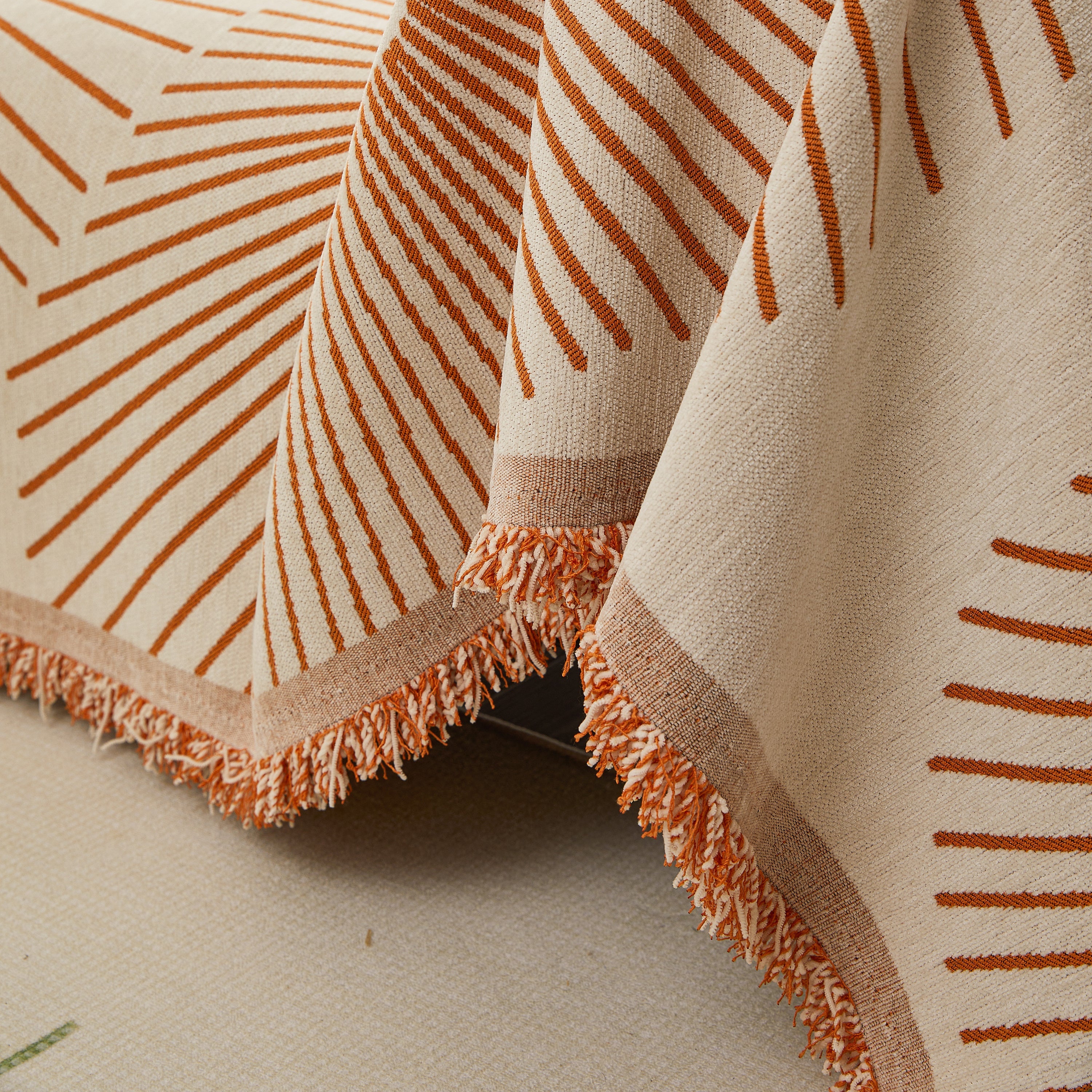 Geometric Radial Striped L-shape Sofa Cover: Thick, Reversible Furniture Blanket For Kids And Pets