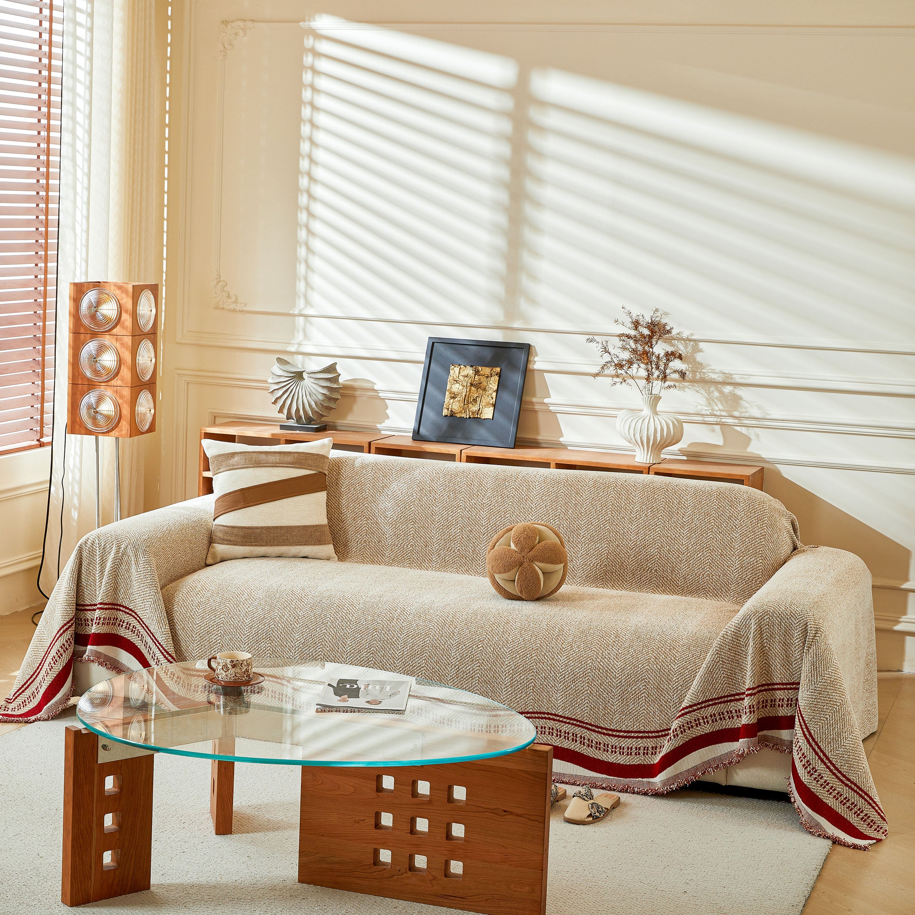 Reversible Herringbone Sofa Cover, 2-in-1 Classic British Throw Blanket For Couch