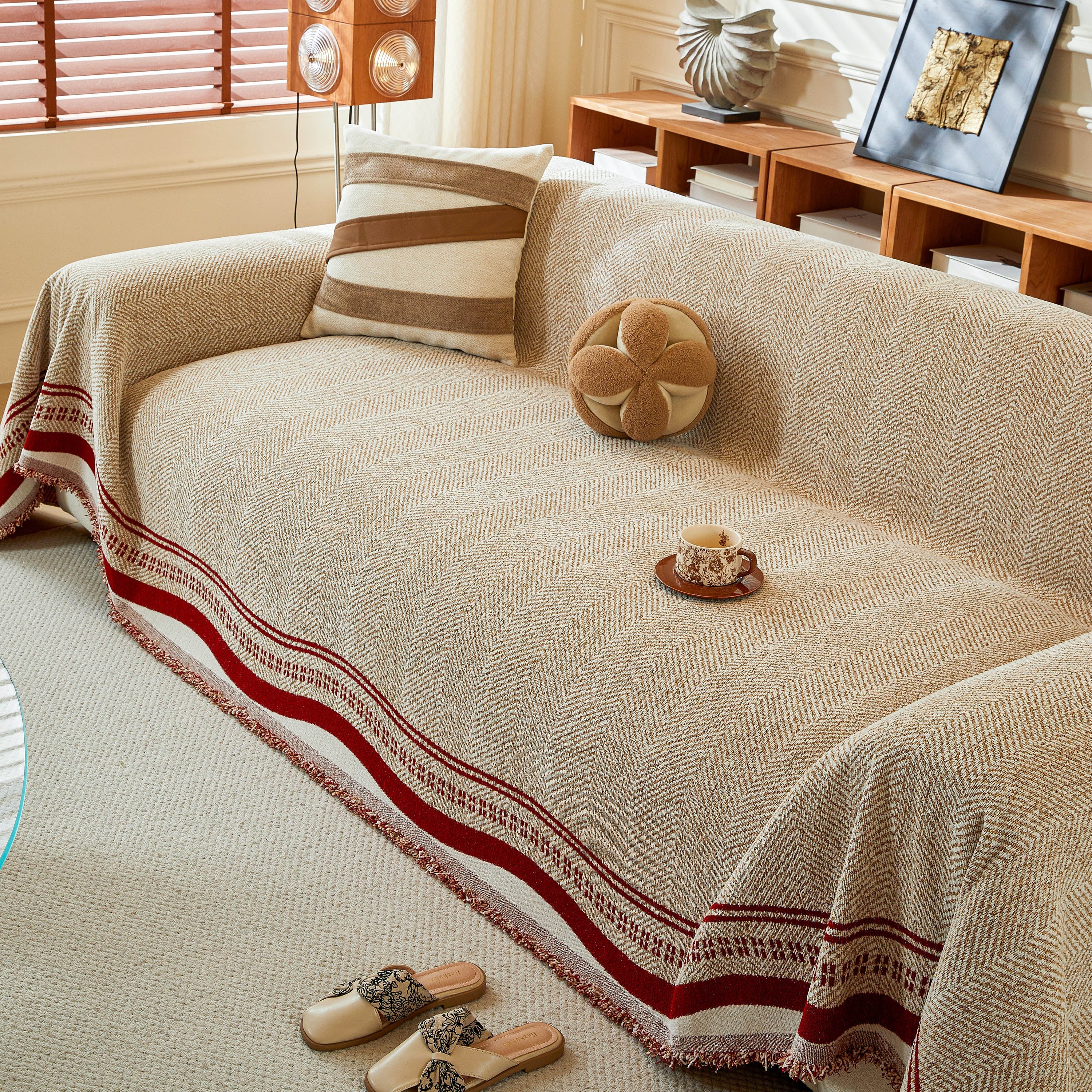 Reversible Herringbone Sofa Cover, 2-in-1 Classic British Throw Blanket For Couch