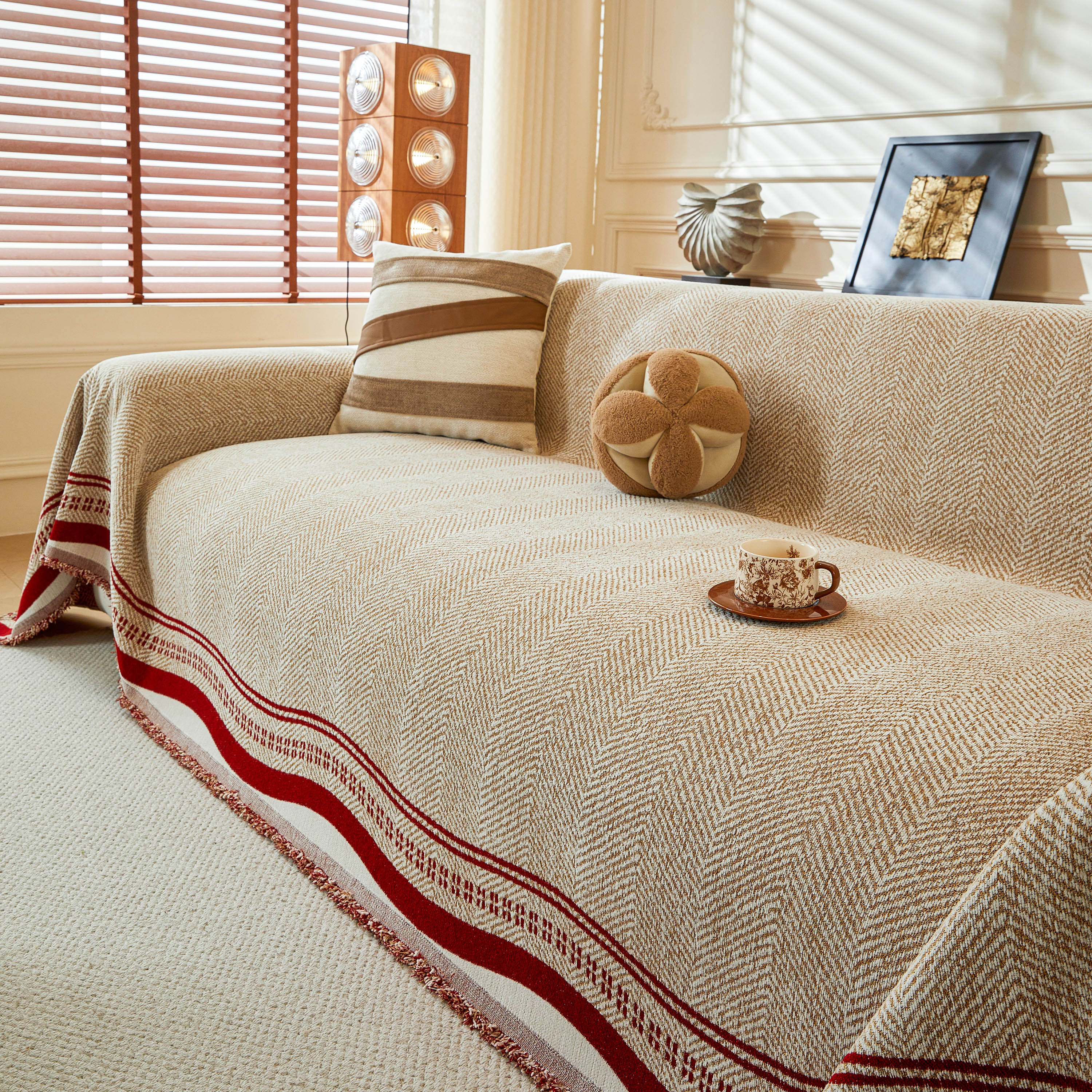 Reversible Herringbone Sofa Cover, 2-in-1 Classic British Throw Blanket For Couch