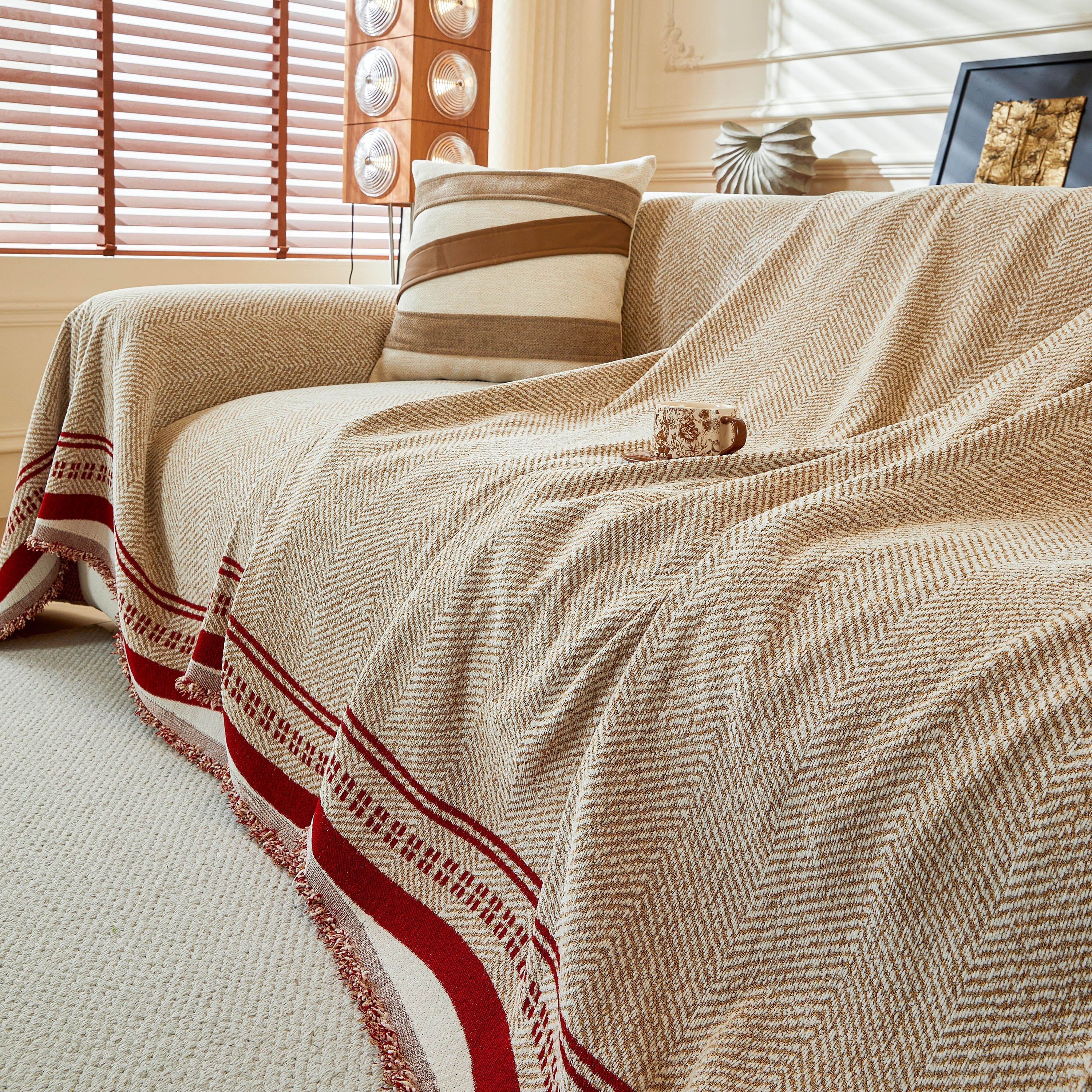 Reversible Herringbone Sofa Cover, 2-in-1 Classic British Throw Blanket For Couch