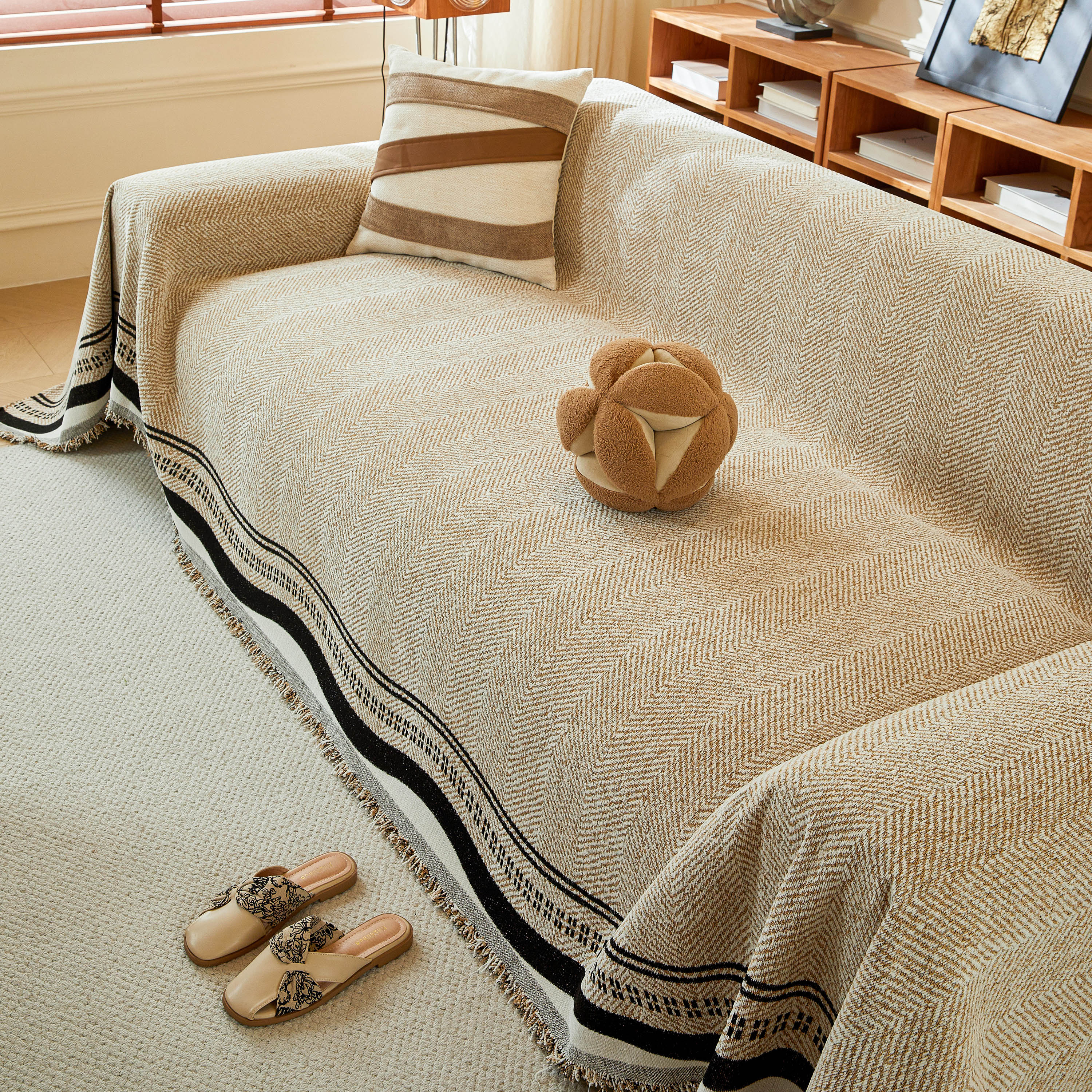 Reversible Herringbone Sofa Cover, 2-in-1 Classic British Throw Blanket For Couch