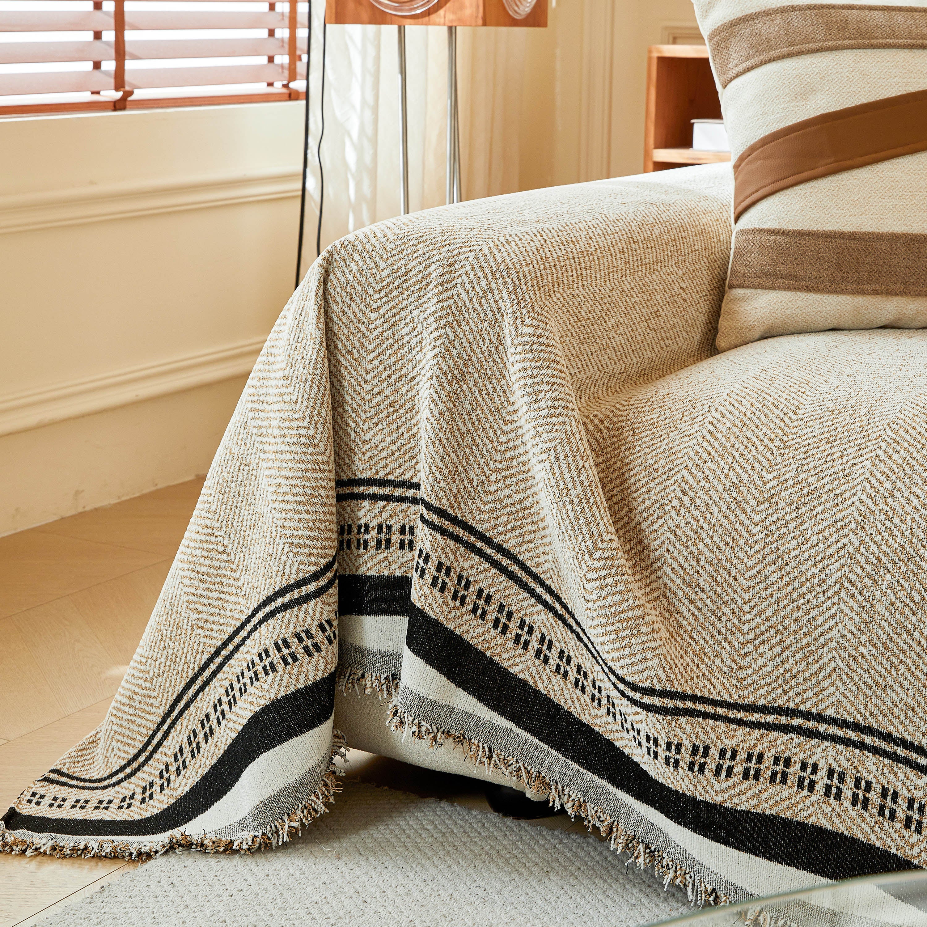 Reversible Herringbone Sofa Cover, 2-in-1 Classic British Throw Blanket For Couch