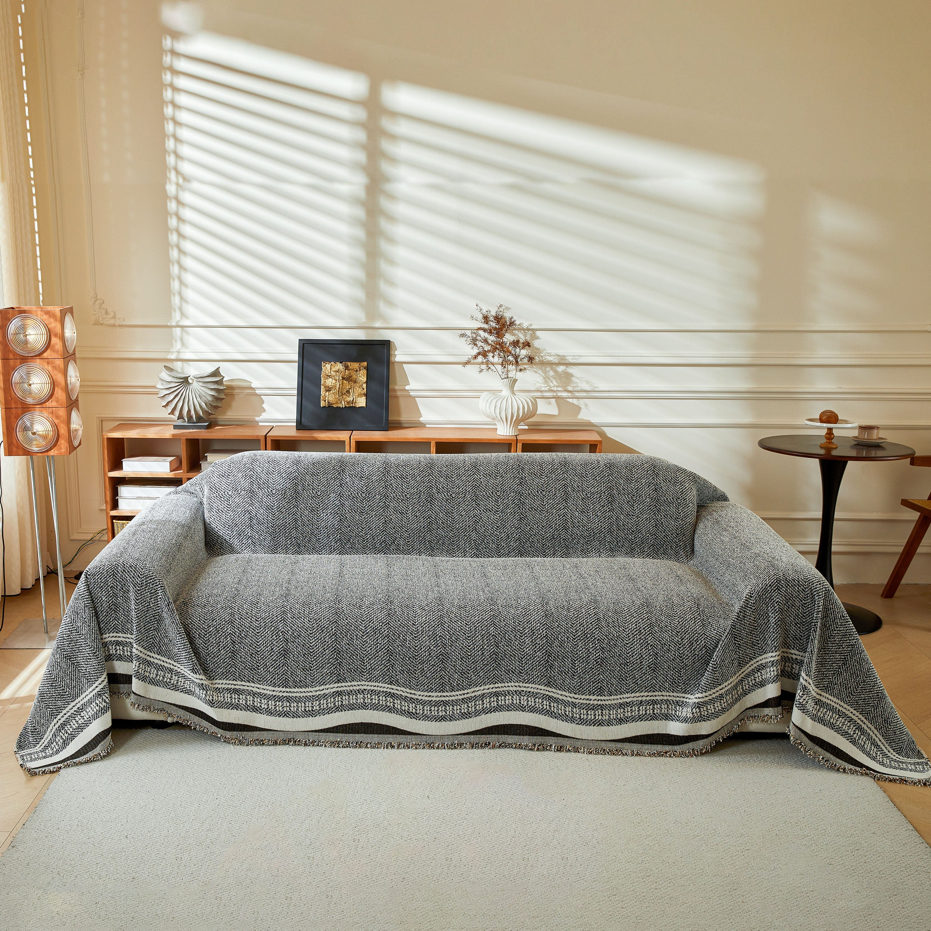 Reversible Herringbone Sofa Cover, 2-in-1 Classic British Throw Blanket For Couch