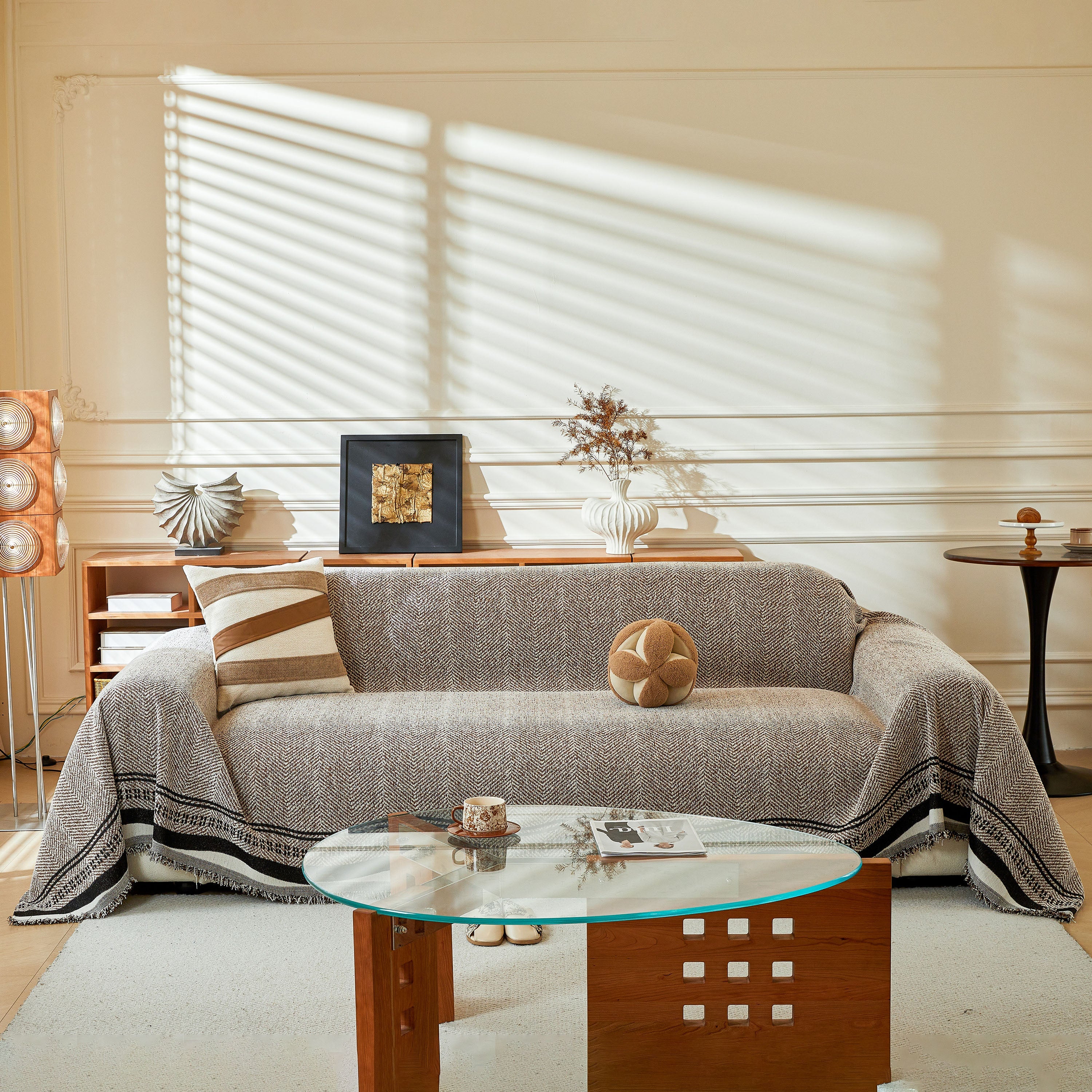 Reversible Herringbone Sofa Cover, 2-in-1 Classic British Throw Blanket For Couch