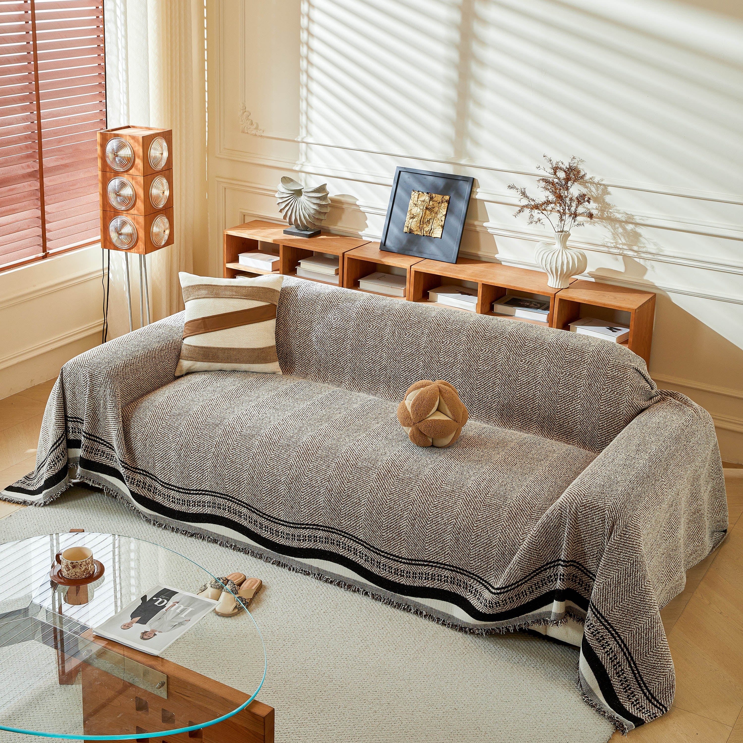 Reversible Herringbone Sofa Cover, 2-in-1 Classic British Throw Blanket For Couch