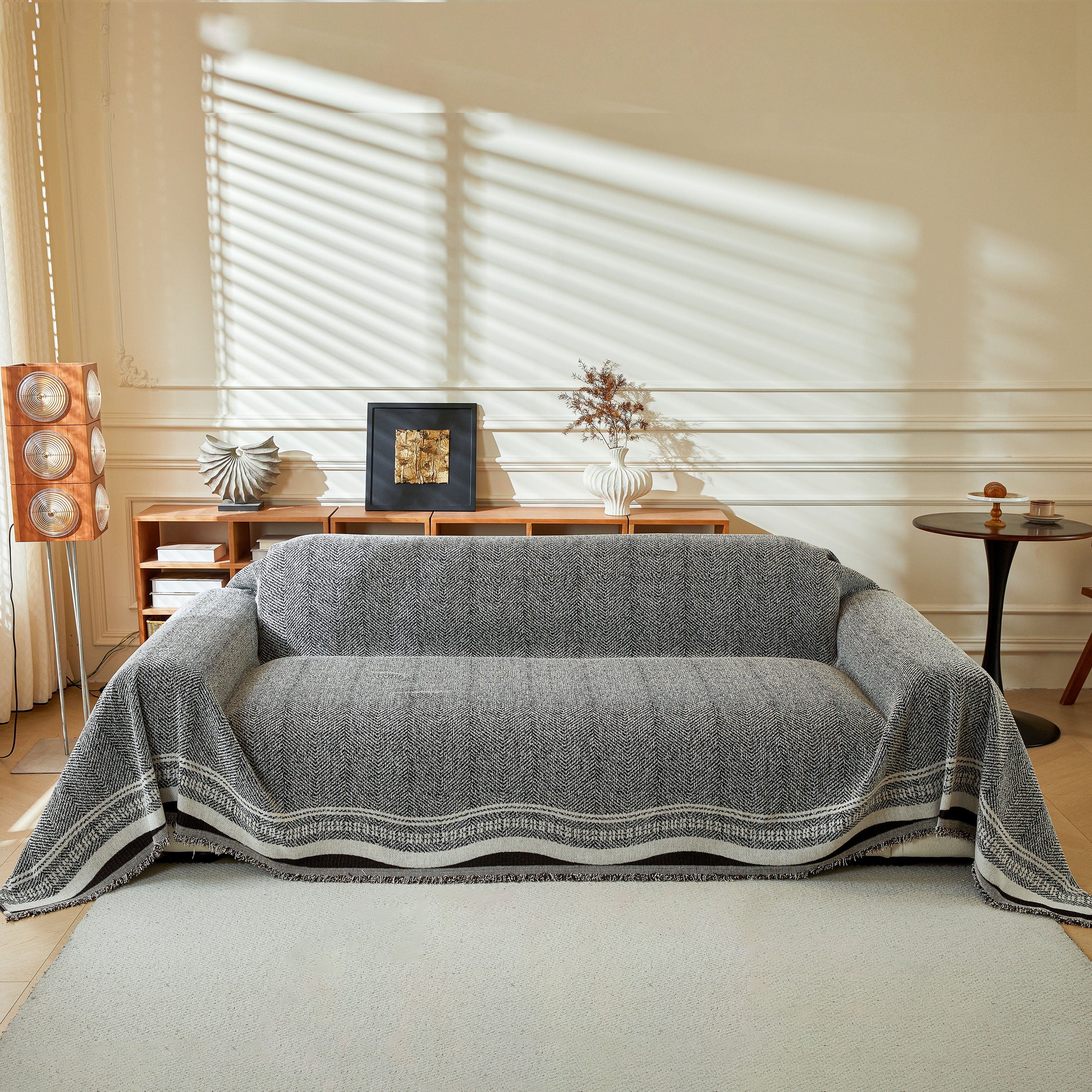 Reversible Herringbone Sofa Cover, 2-in-1 Classic British Throw Blanket For Couch
