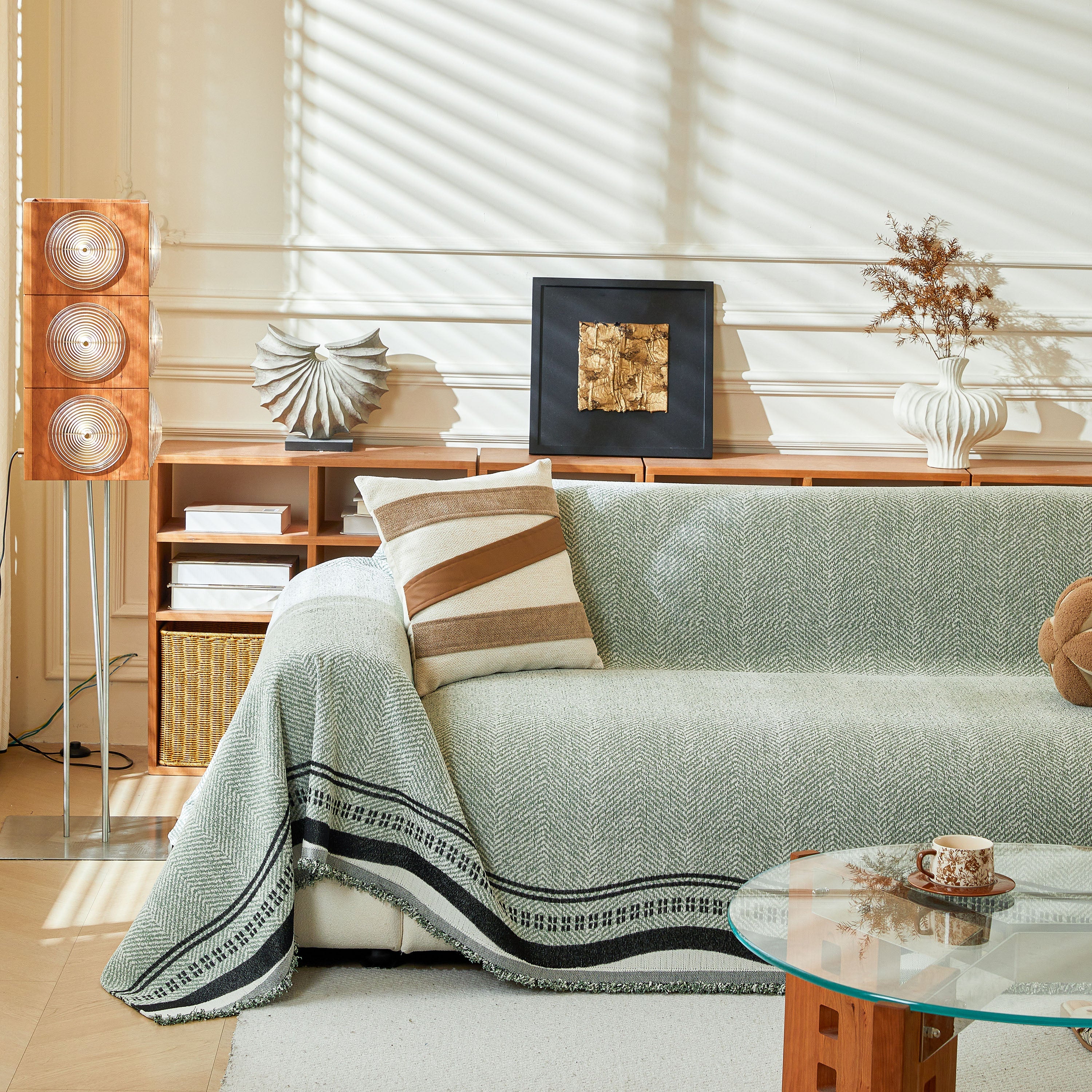 Reversible Herringbone Sofa Cover, 2-in-1 Classic British Throw Blanket For Couch