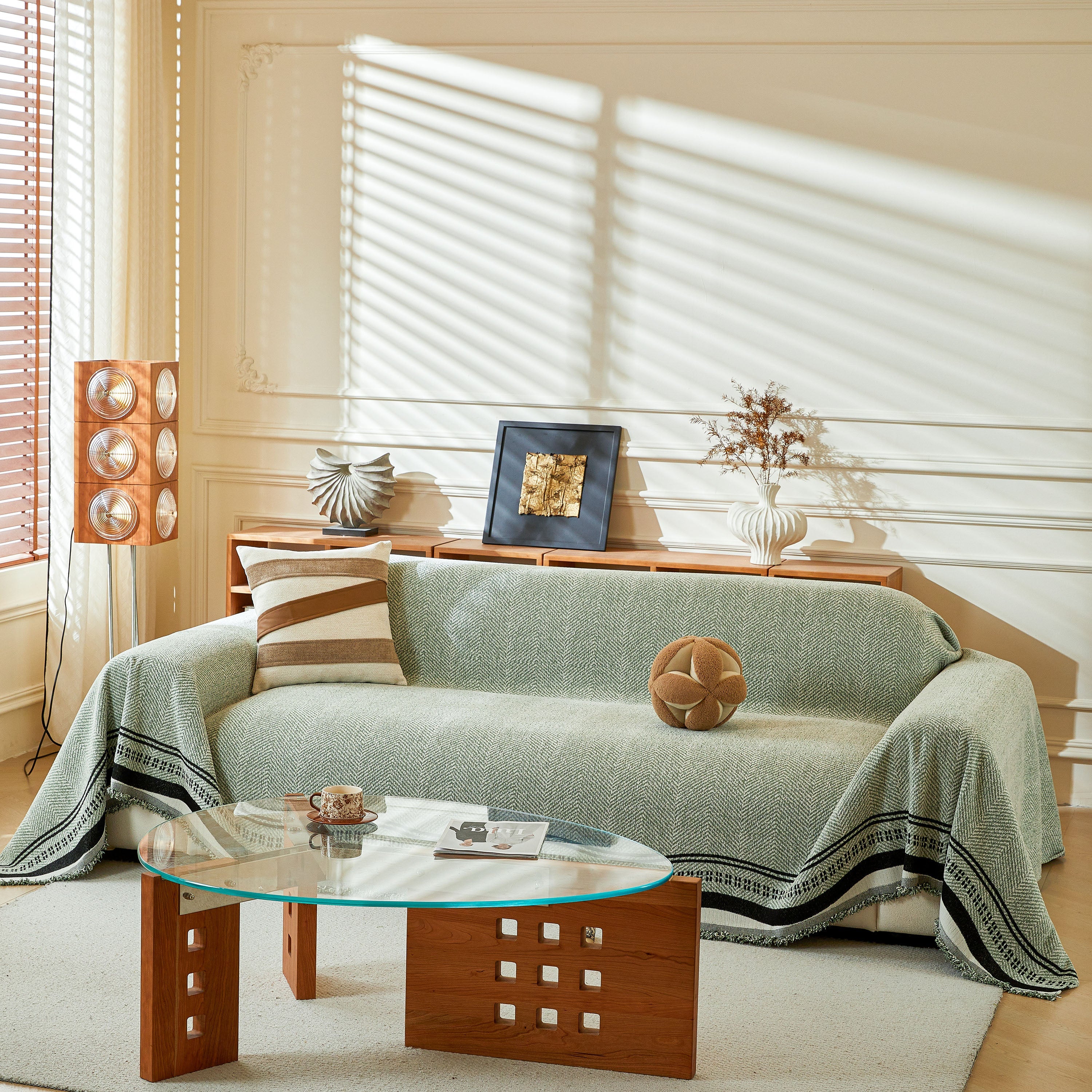Reversible Herringbone Sofa Cover, 2-in-1 Classic British Throw Blanket For Couch