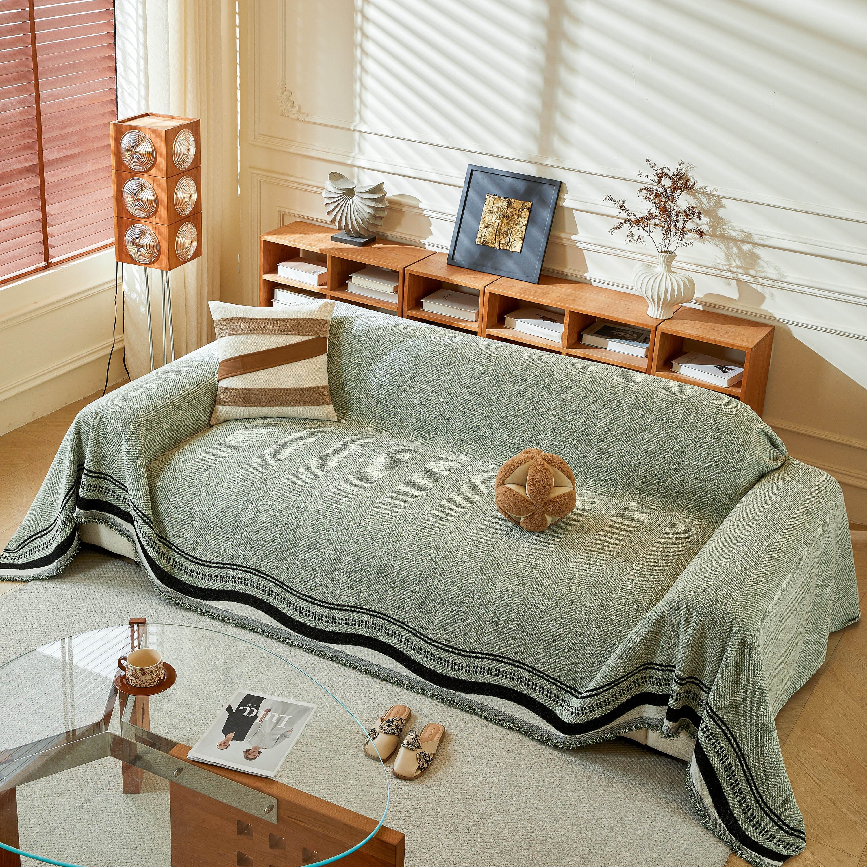 Reversible Herringbone Sofa Cover, 2-in-1 Classic British Throw Blanket For Couch