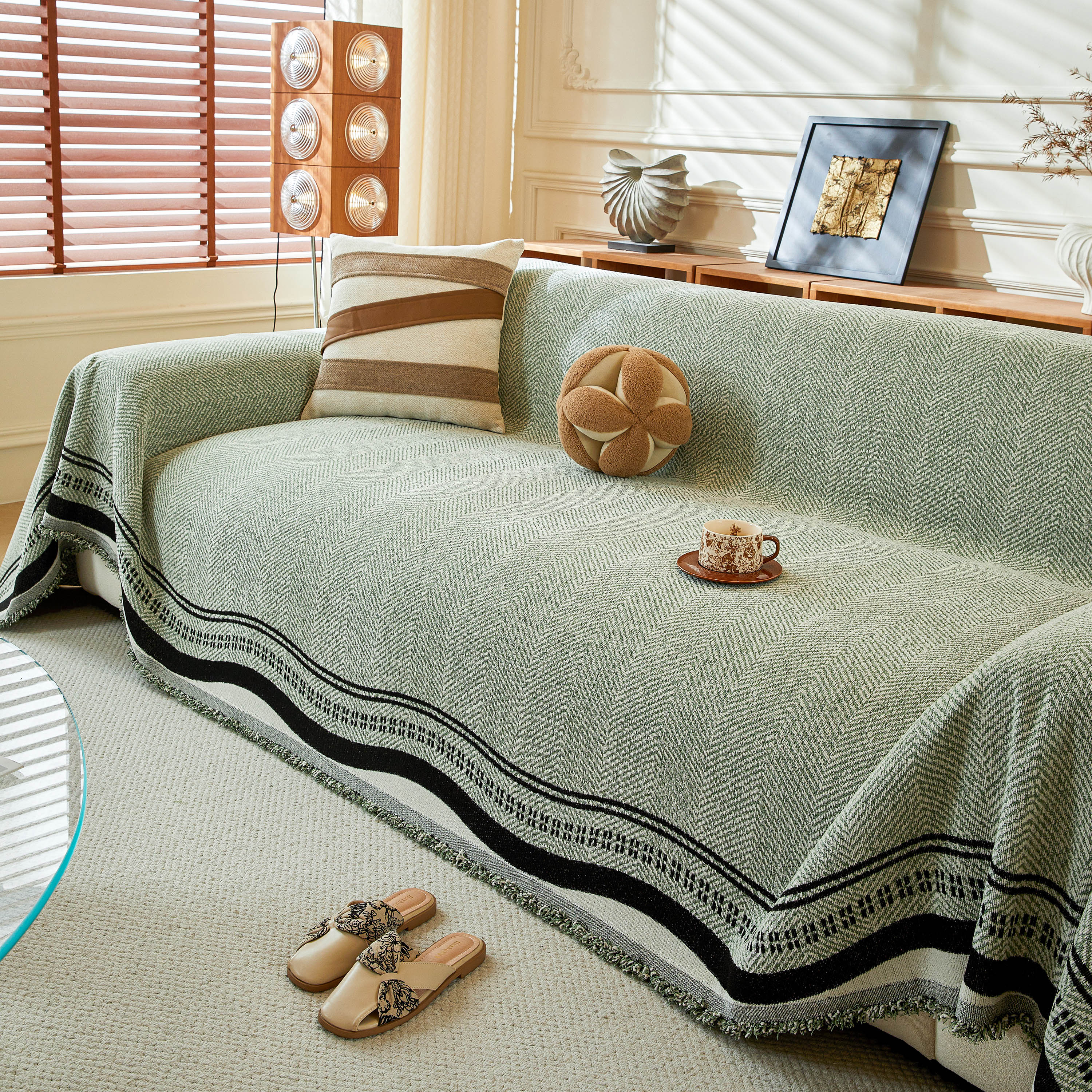 Reversible Herringbone Sofa Cover, 2-in-1 Classic British Throw Blanket For Couch
