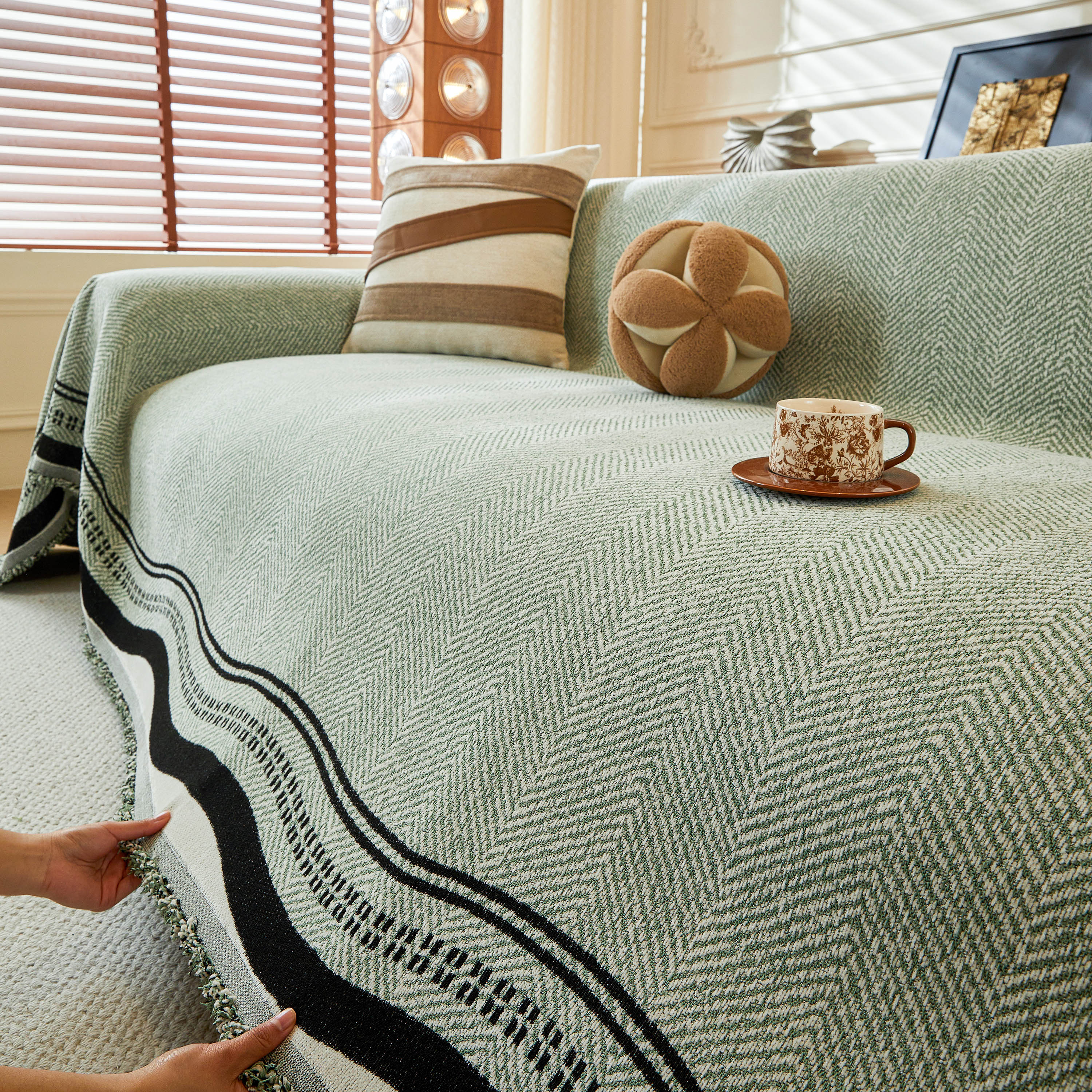 Reversible Herringbone Sofa Cover, 2-in-1 Classic British Throw Blanket For Couch