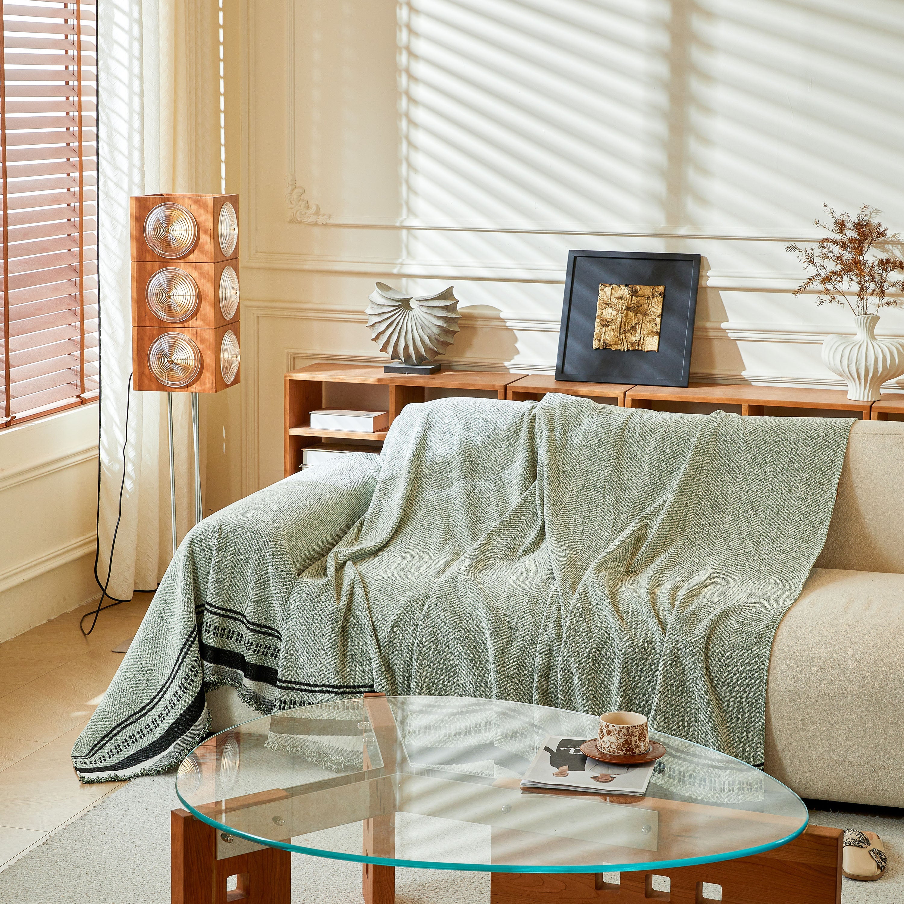 Reversible Herringbone Sofa Cover, 2-in-1 Classic British Throw Blanket For Couch