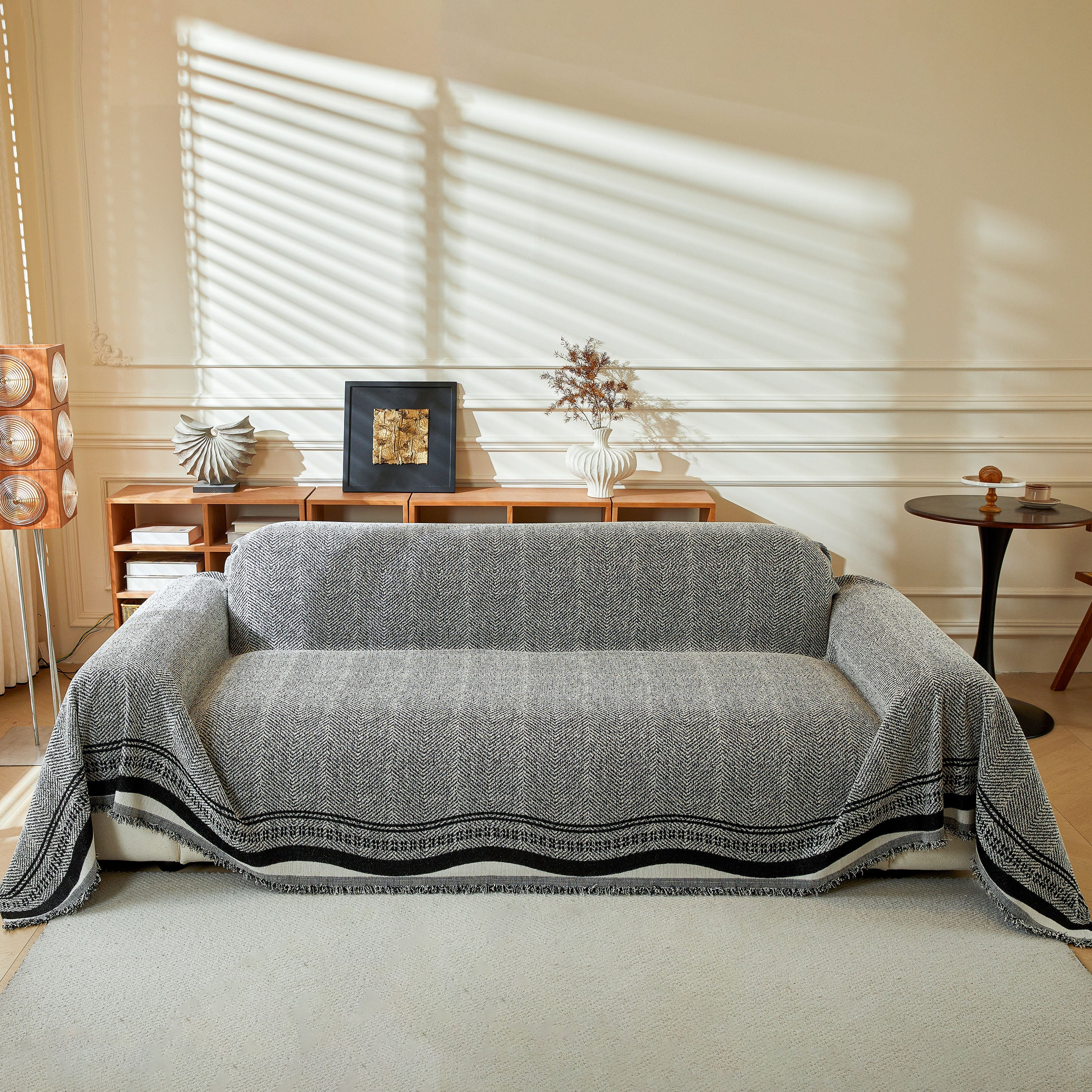 Reversible Herringbone Sofa Cover, 2-in-1 Classic British Throw Blanket For Couch