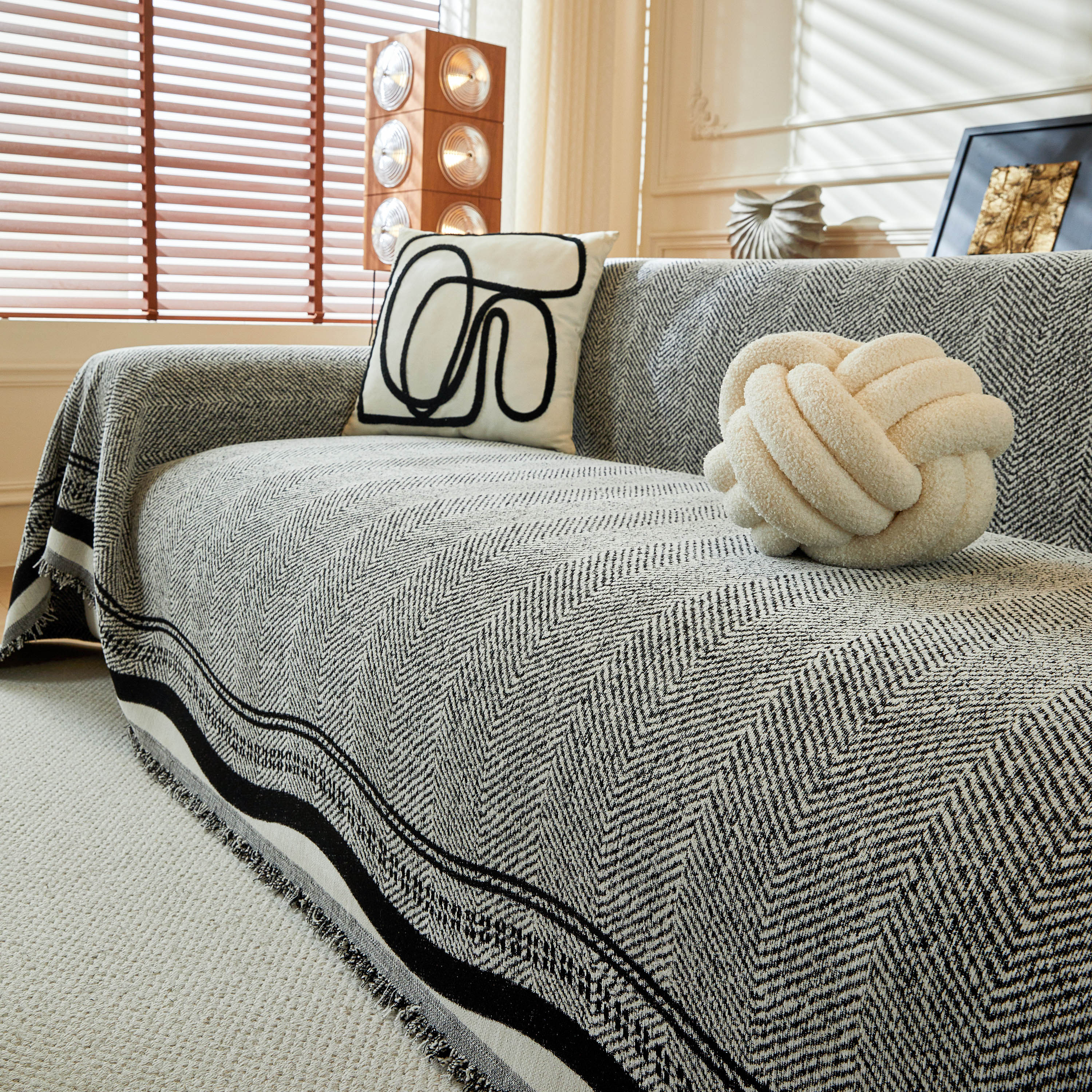 Reversible Herringbone Sofa Cover, 2-in-1 Classic British Throw Blanket For Couch