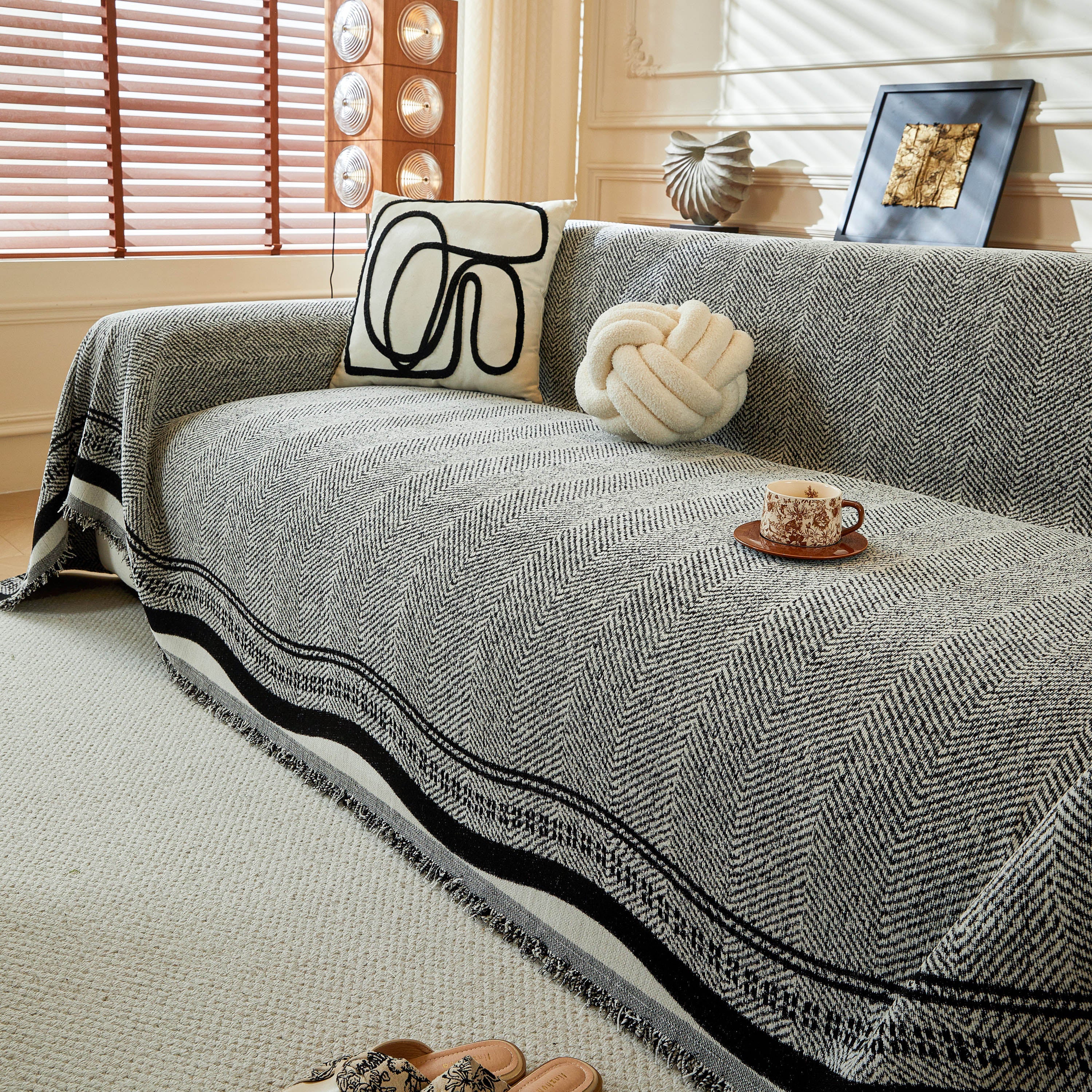 Reversible Herringbone Sofa Cover, 2-in-1 Classic British Throw Blanket For Couch