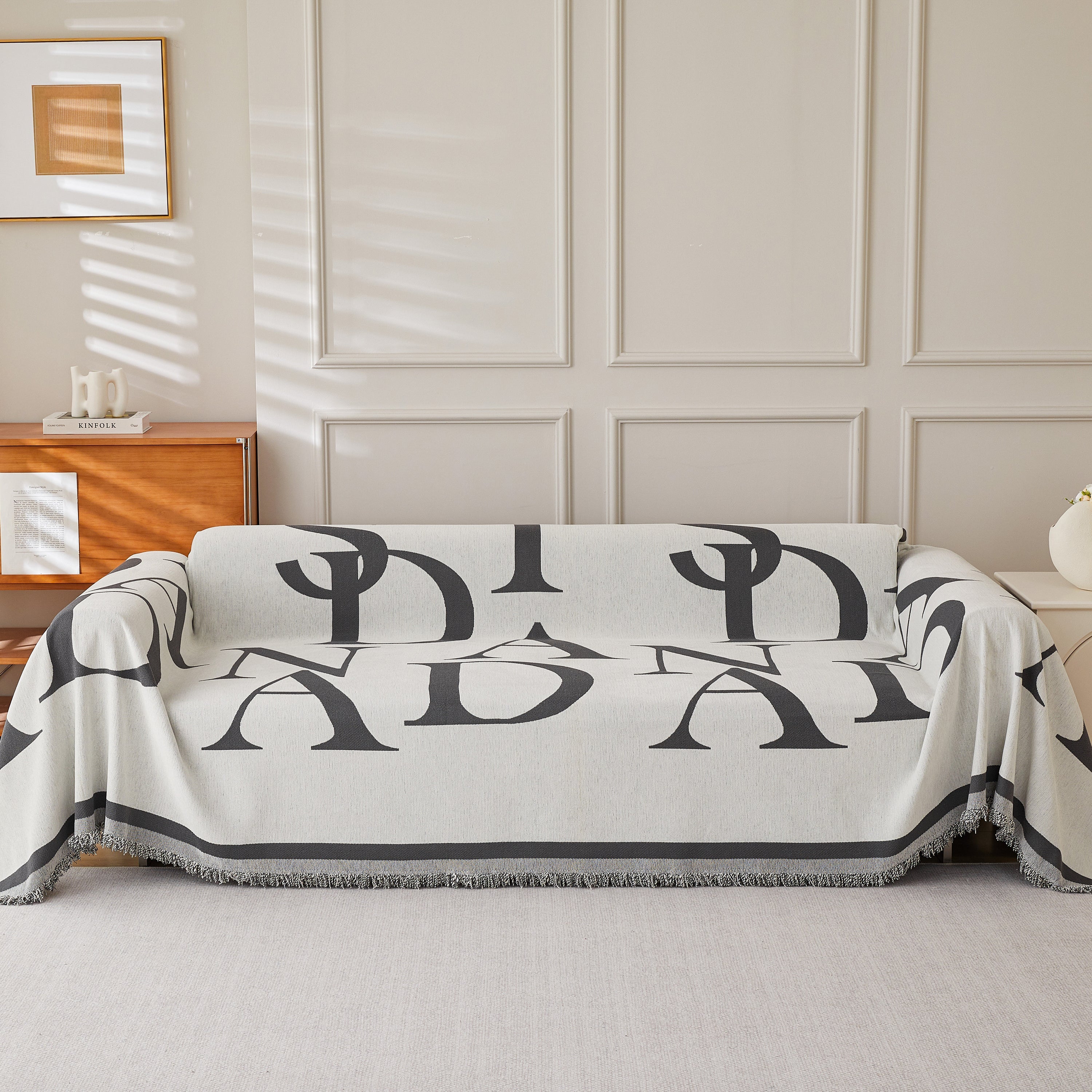 Chenille Jacquard Alphabet Sofa Blanket Cover, L Shape Sofa Cover, Reversible Couch Covers For Dogs
