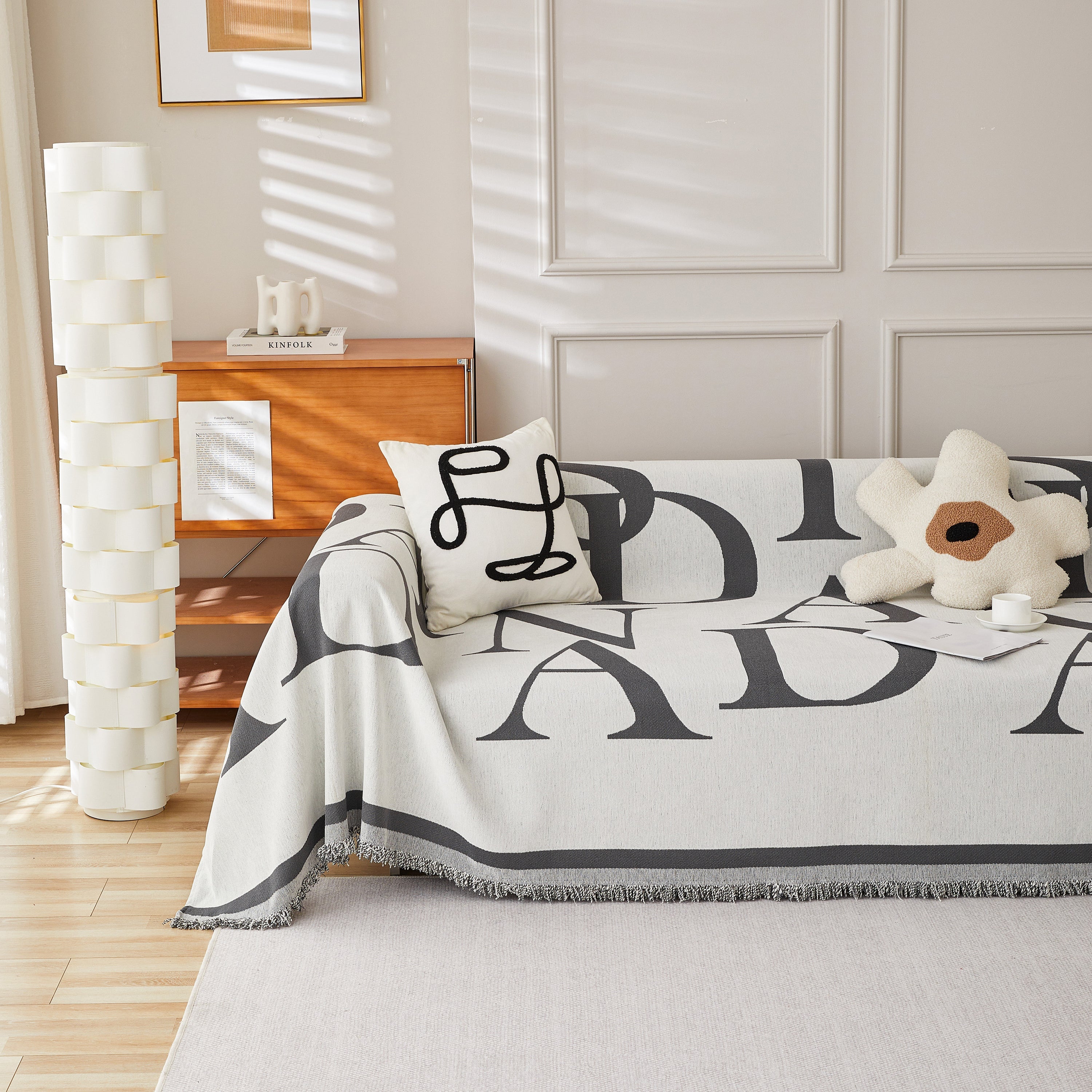 Chenille Jacquard Alphabet Sofa Blanket Cover, L Shape Sofa Cover, Reversible Couch Covers For Dogs