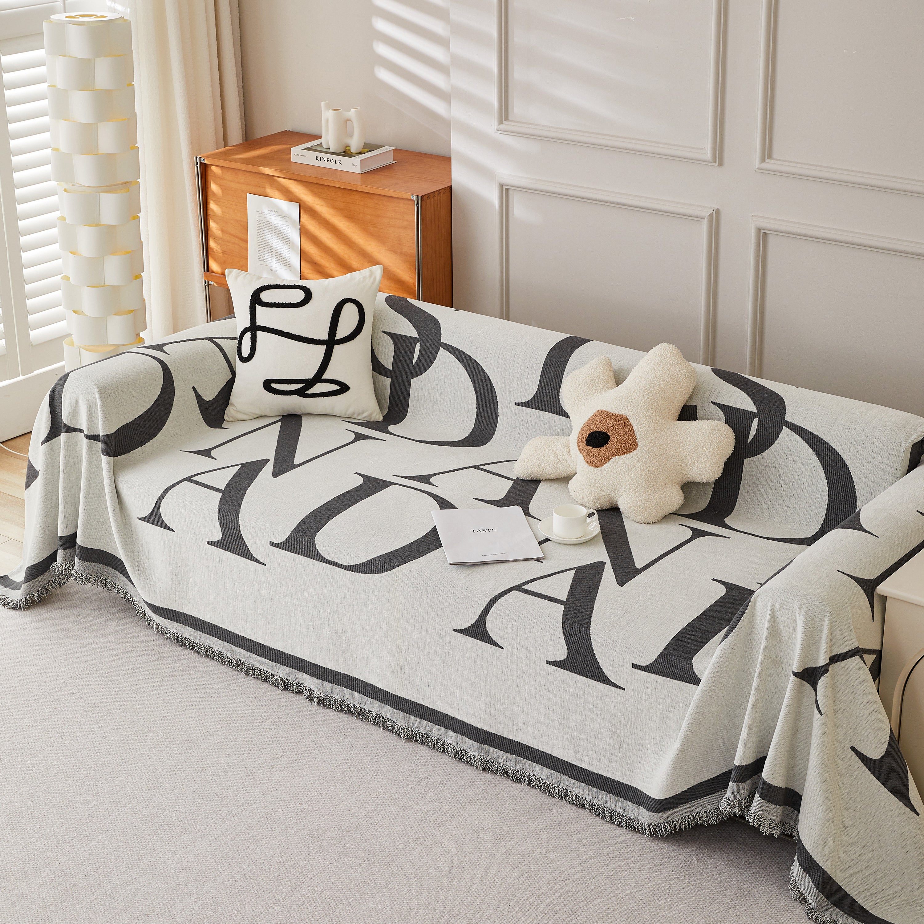 Chenille Jacquard Alphabet Sofa Blanket Cover, L Shape Sofa Cover, Reversible Couch Covers For Dogs